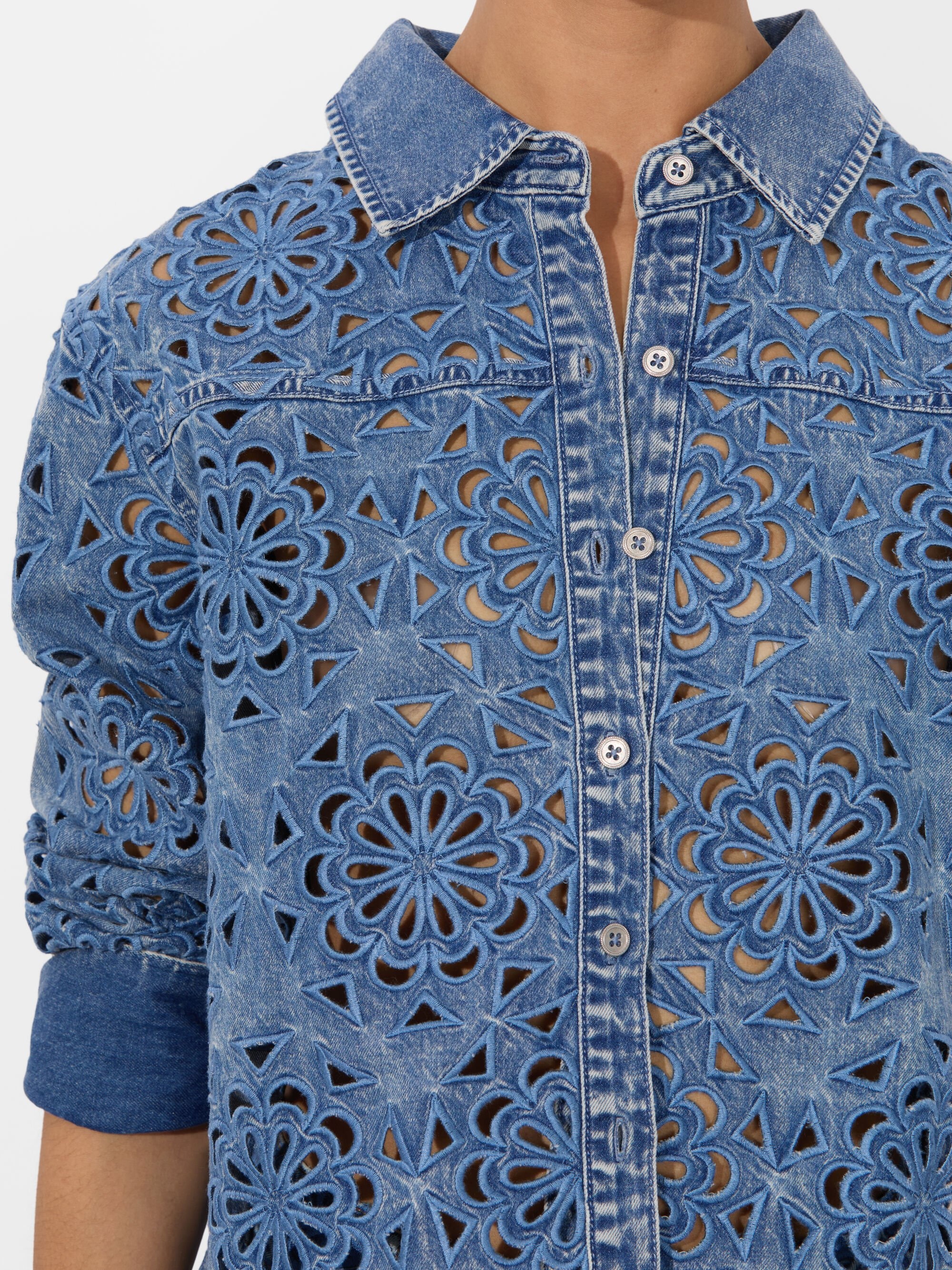 FINELY LASERCUT DENIM SHIRT - 5