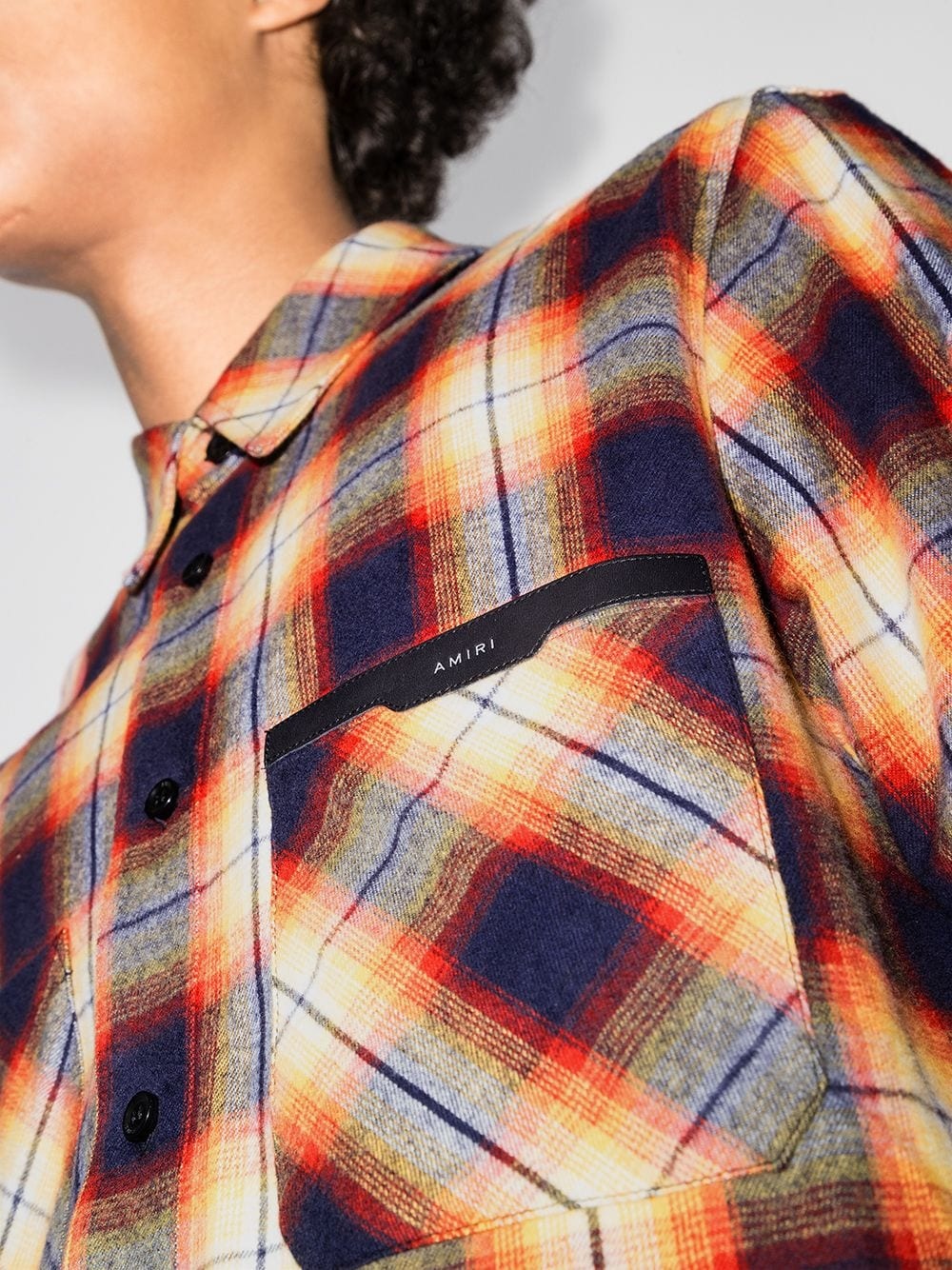 logo-patch check flannel shirt - 4