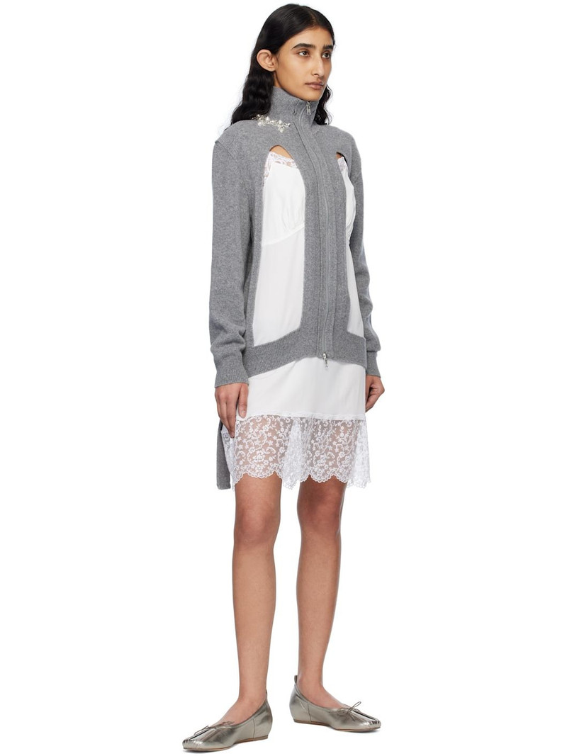 Simone Rocha Gray Embellished Window Zip-Up Cardigan outlook