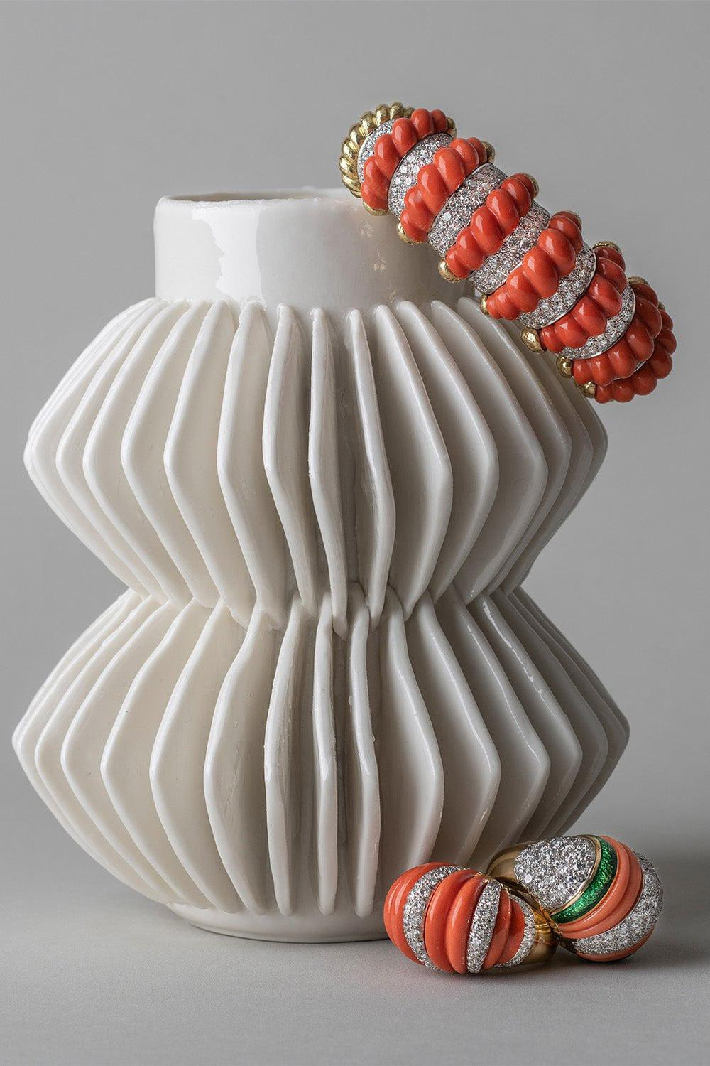 Carved Coral Cuff Bracelet - 3