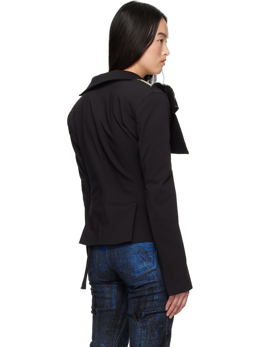 Black Off-Shoulder Blazer - 3