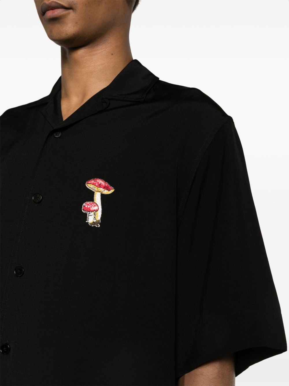 + mushroom-embroidered bowling shirt - 5