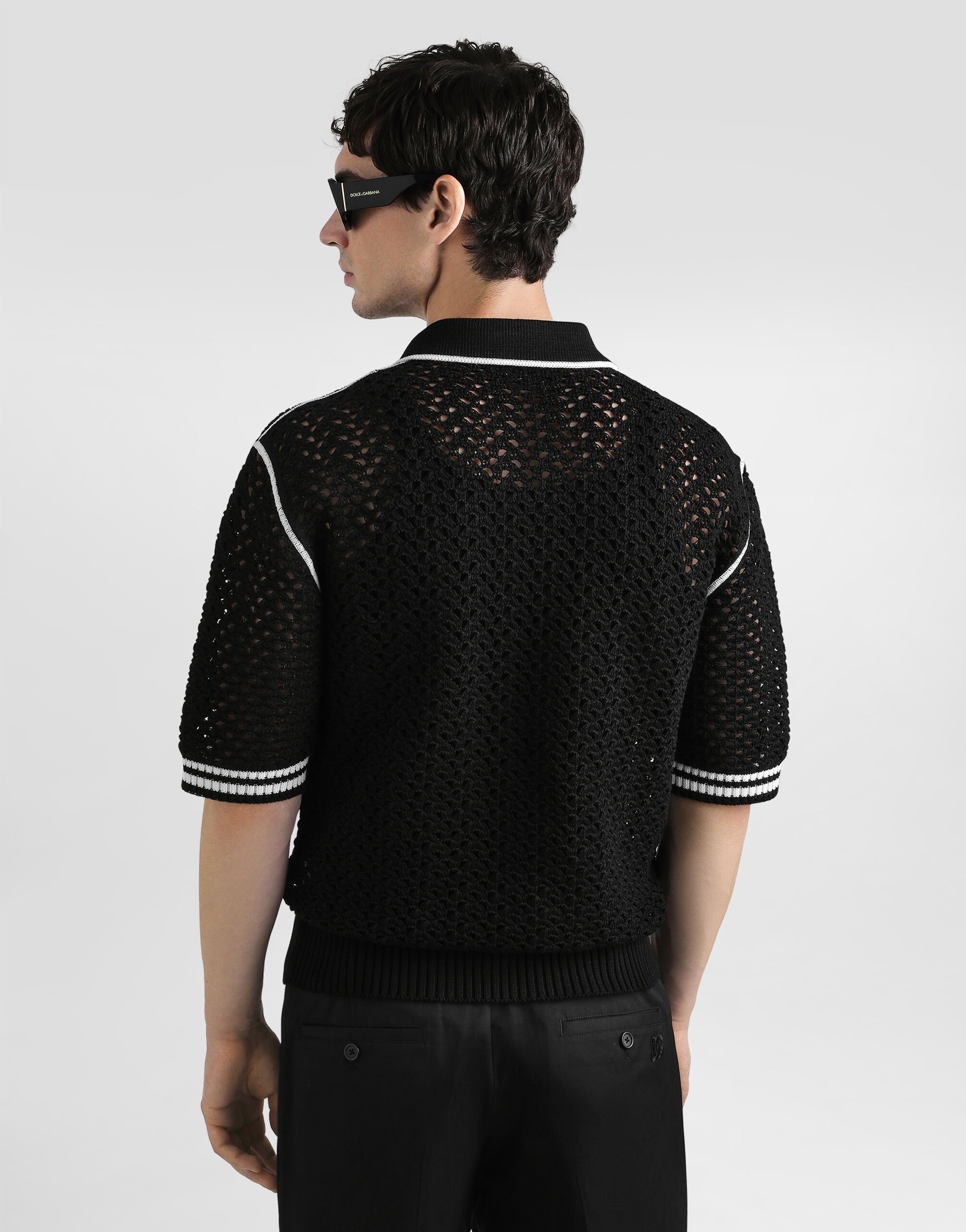 Crochet effect cotton polo shirt - 5