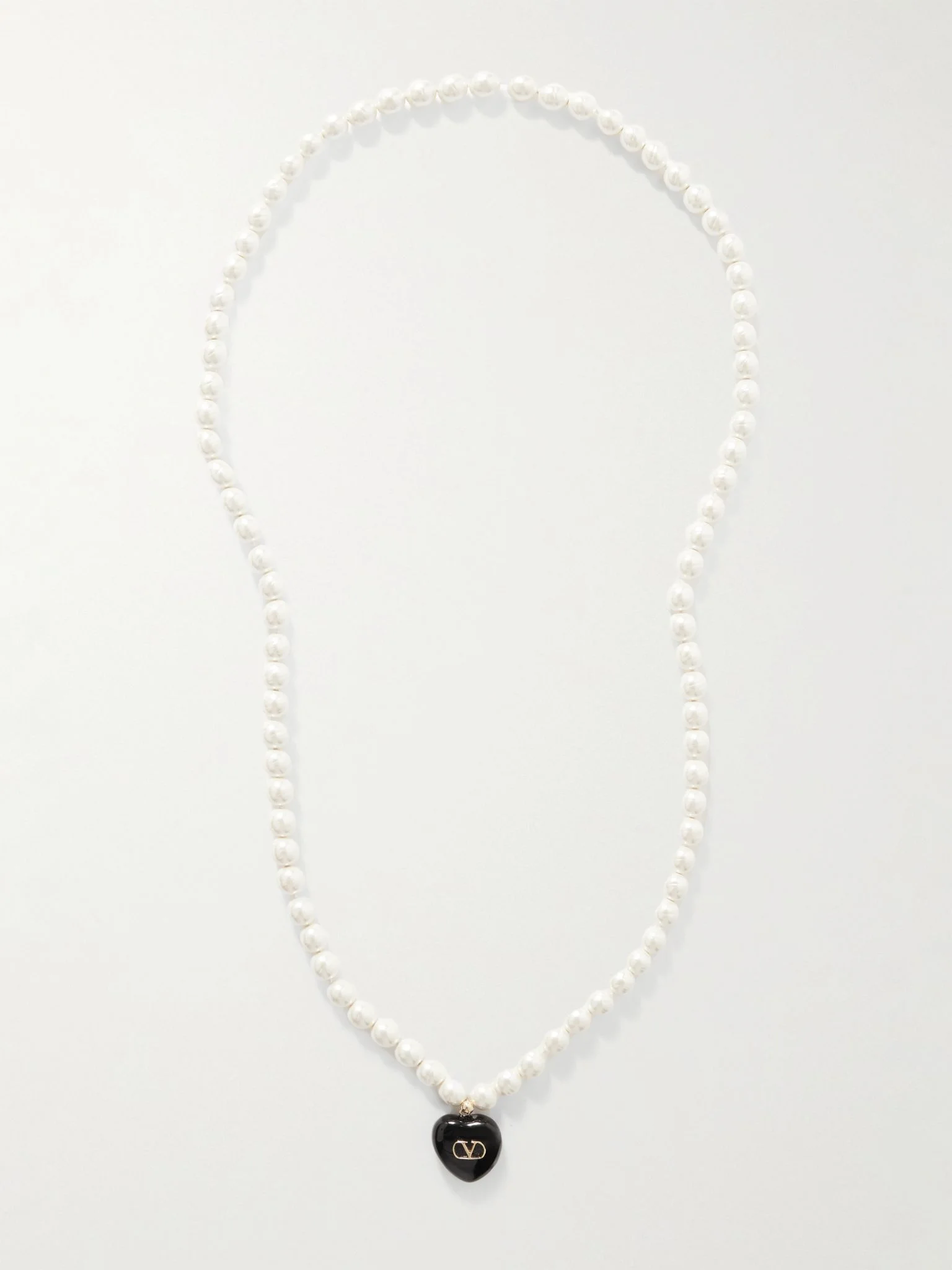 Gold-tone, faux pearl and enamel necklace White - 1