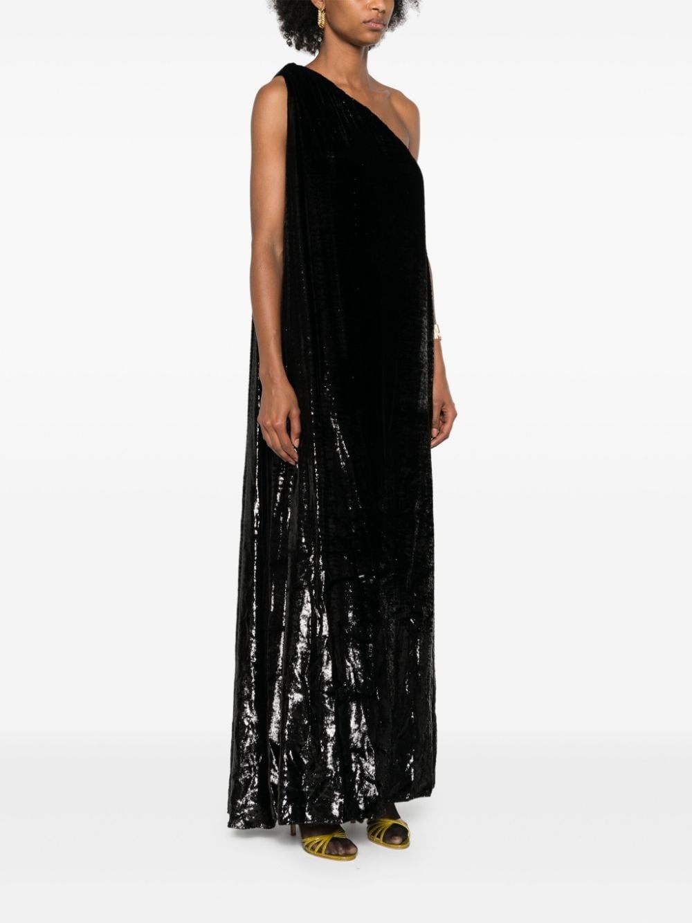 one-shoulder lamÃ©-effect dress - 3