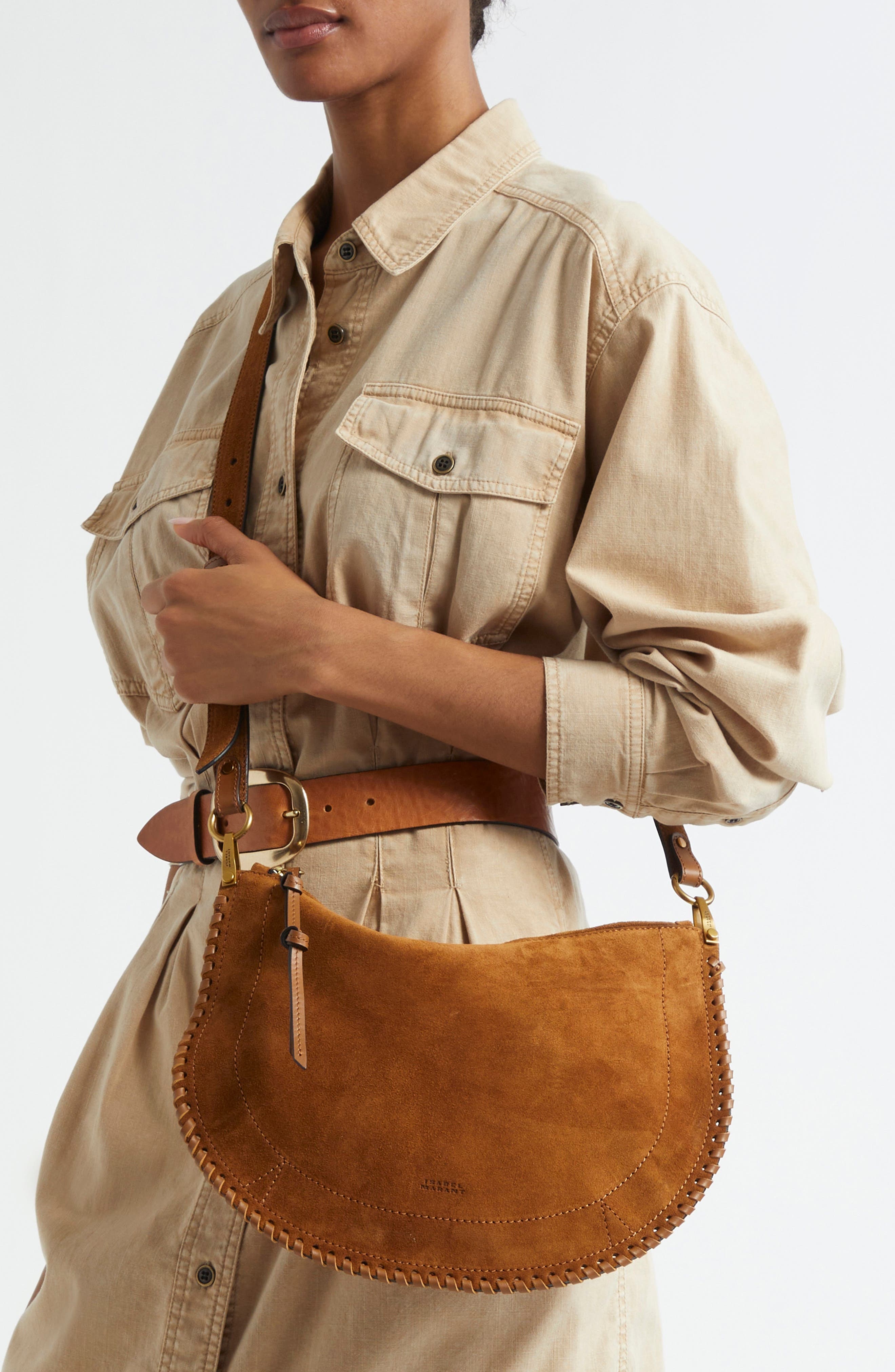 Isabel Marant Oskan Whipstitch Soft Suede Shoulder Bag in Cognac at Nordstrom - 2