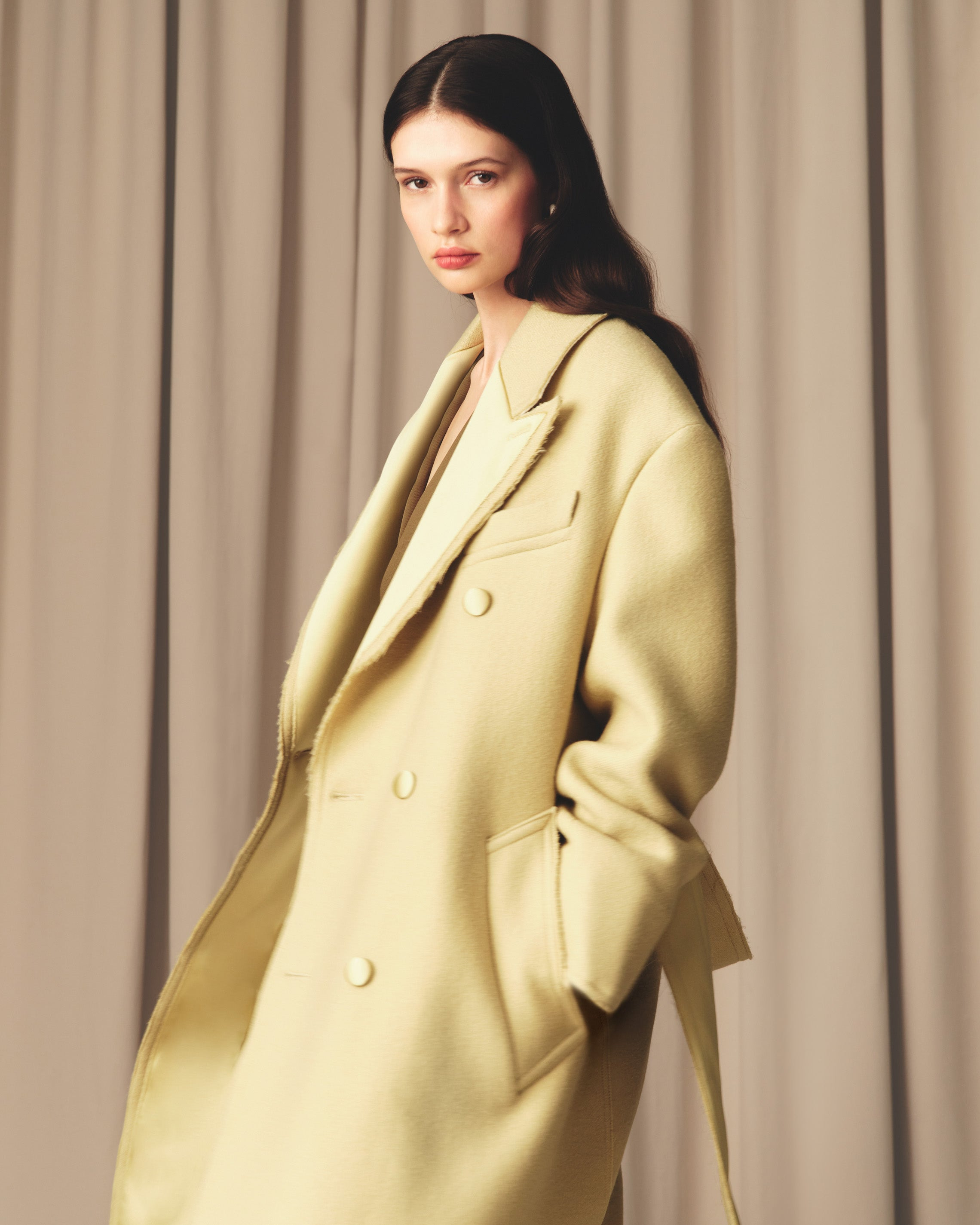 GREEN WOOL DOUBLE BREASTED LONG COAT - 8