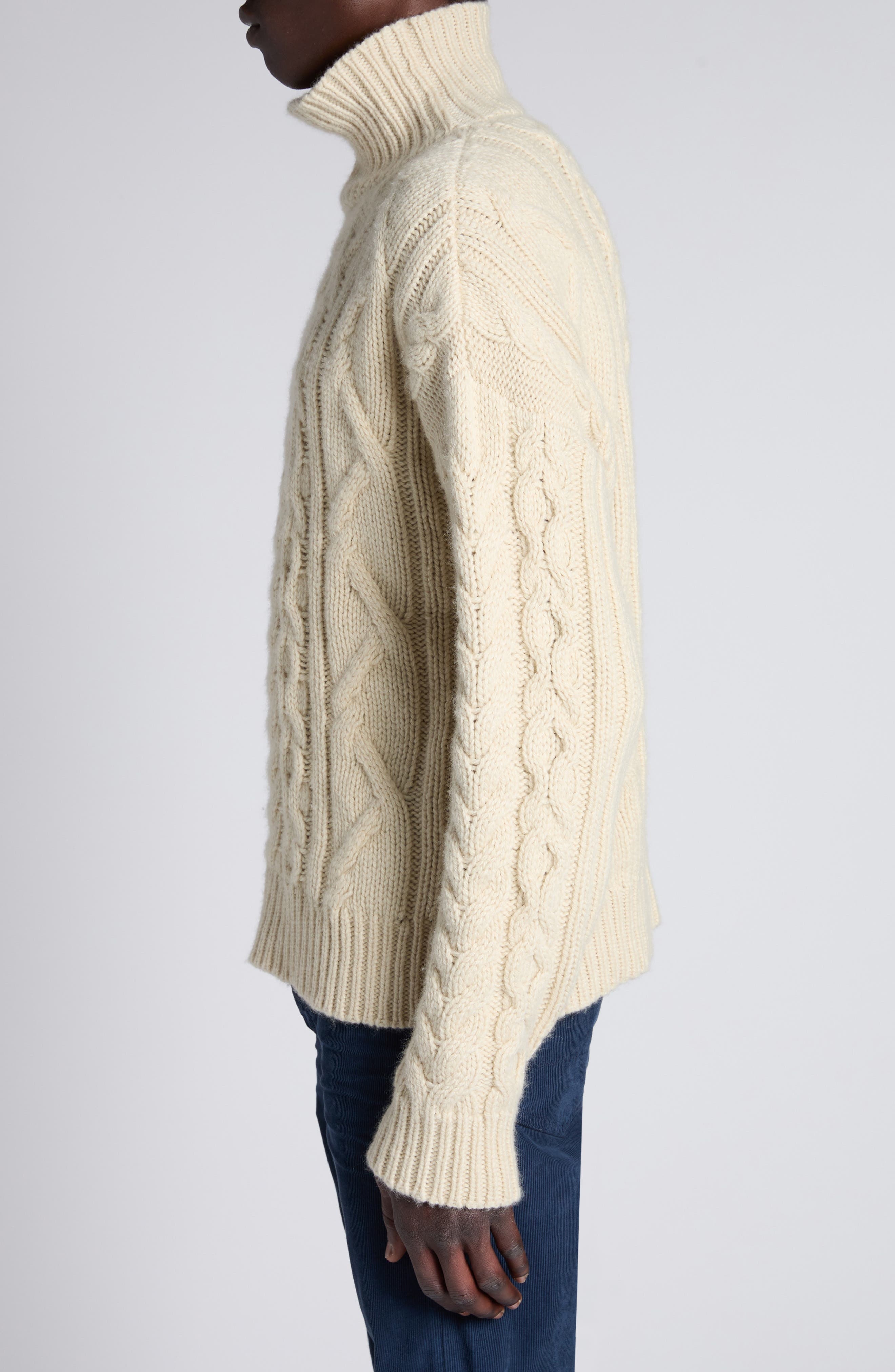 TOM FORD Cable Stitch Wool, Cashmere & Mohair Turtleneck Sweater in Aw102 Cream at Nordstrom - 4