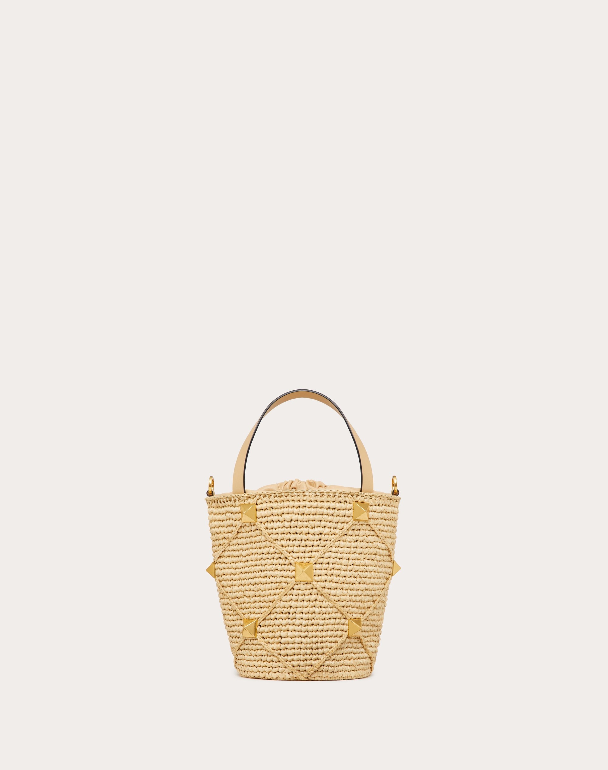 ROMAN STUD RAFFIA BUCKET BAG - 4