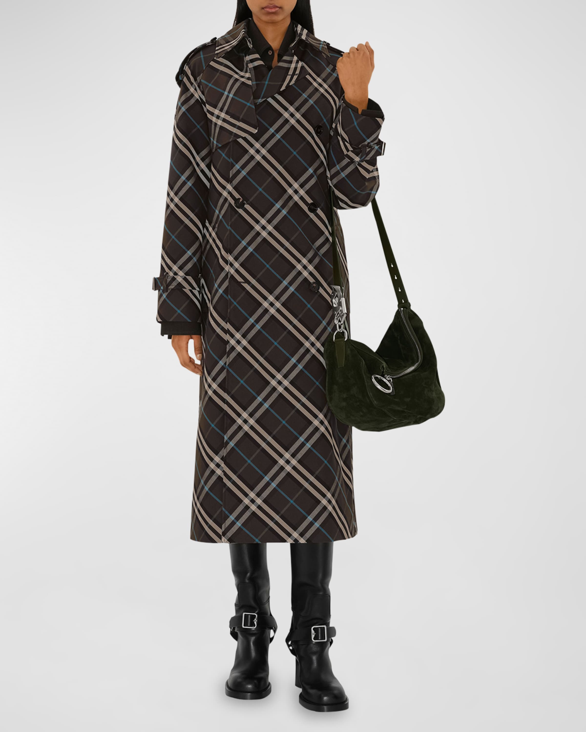 Snug Check-Print Long Trench Coat - 2