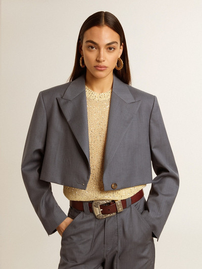 Golden Goose Women's single-breasted cropped jacket in baby blue wool outlook