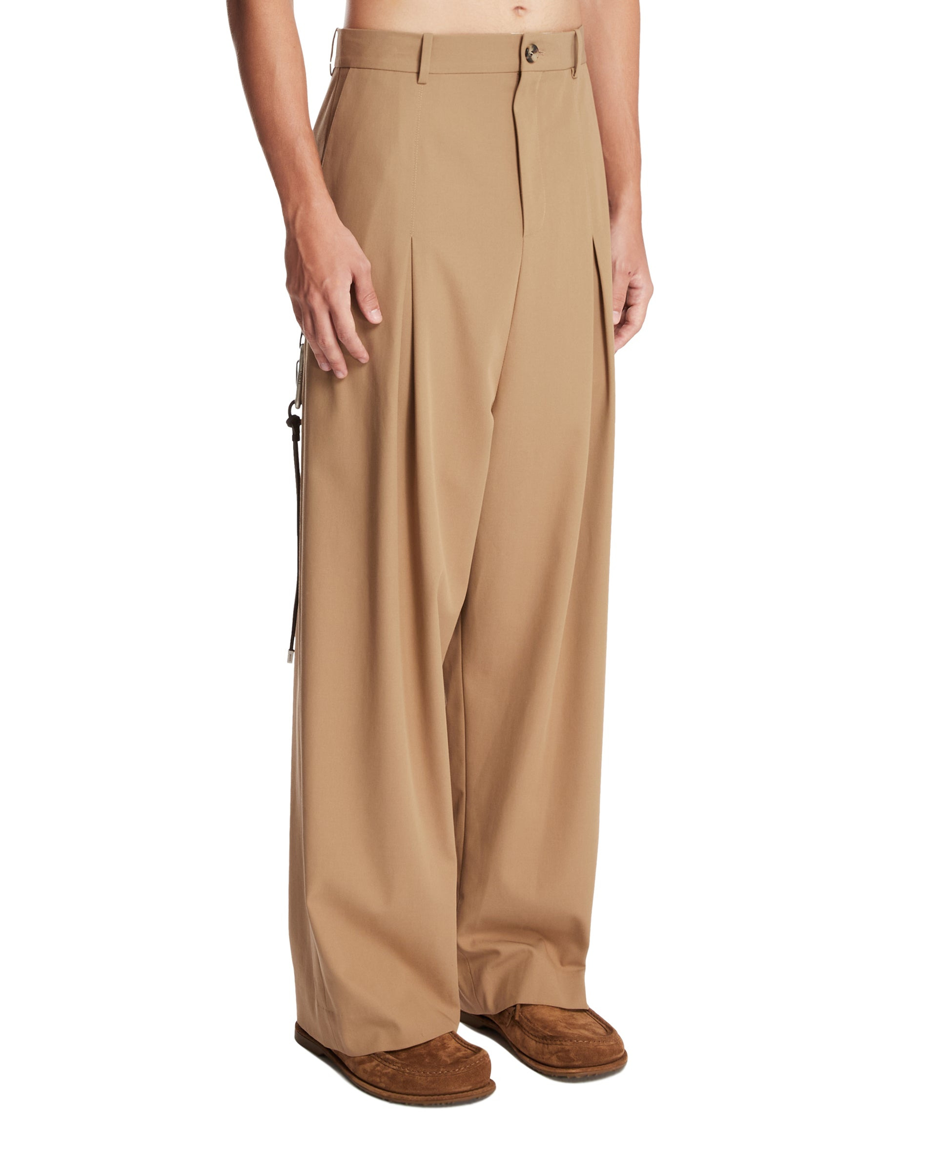 Beige Cotton Wide-Leg Pants - 4