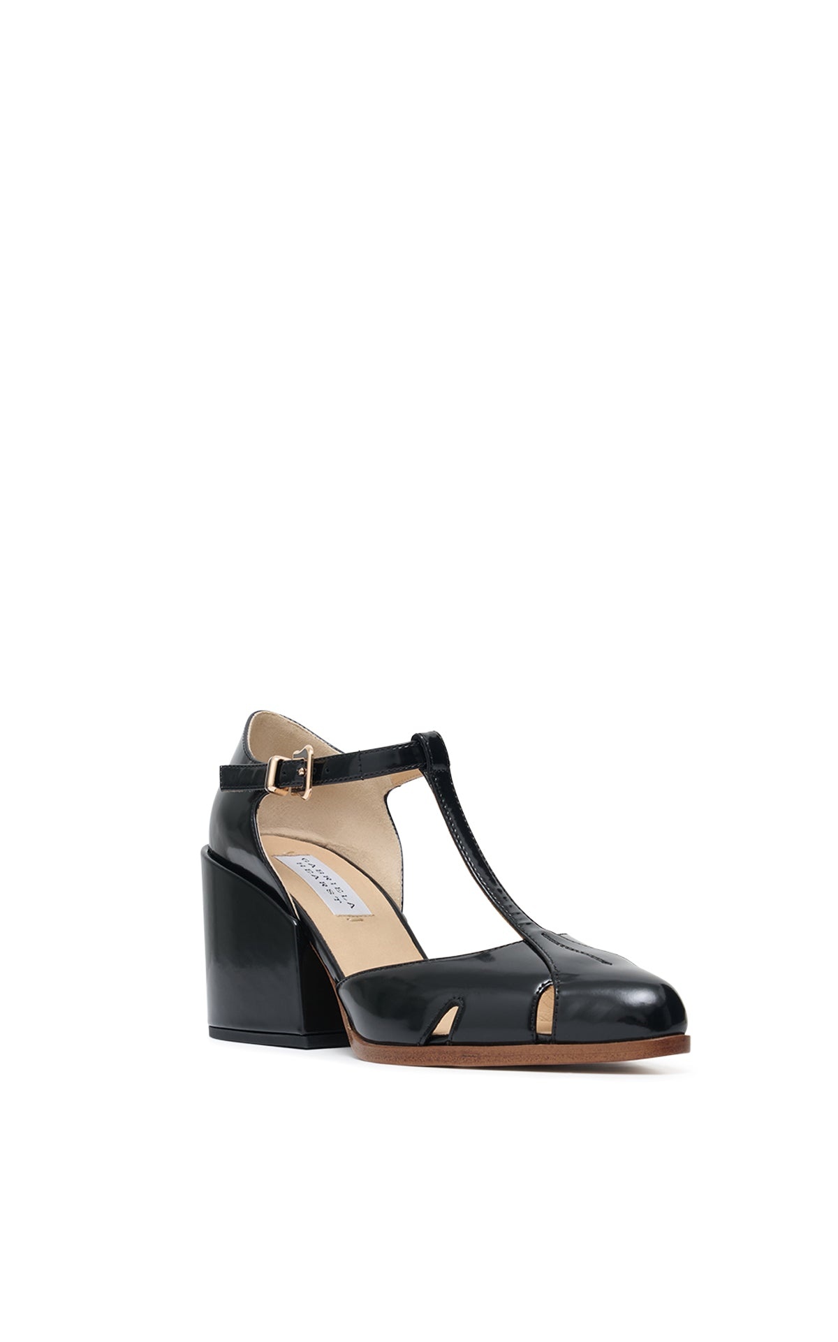 Evita T-Strap Heel in Black Leather - 2