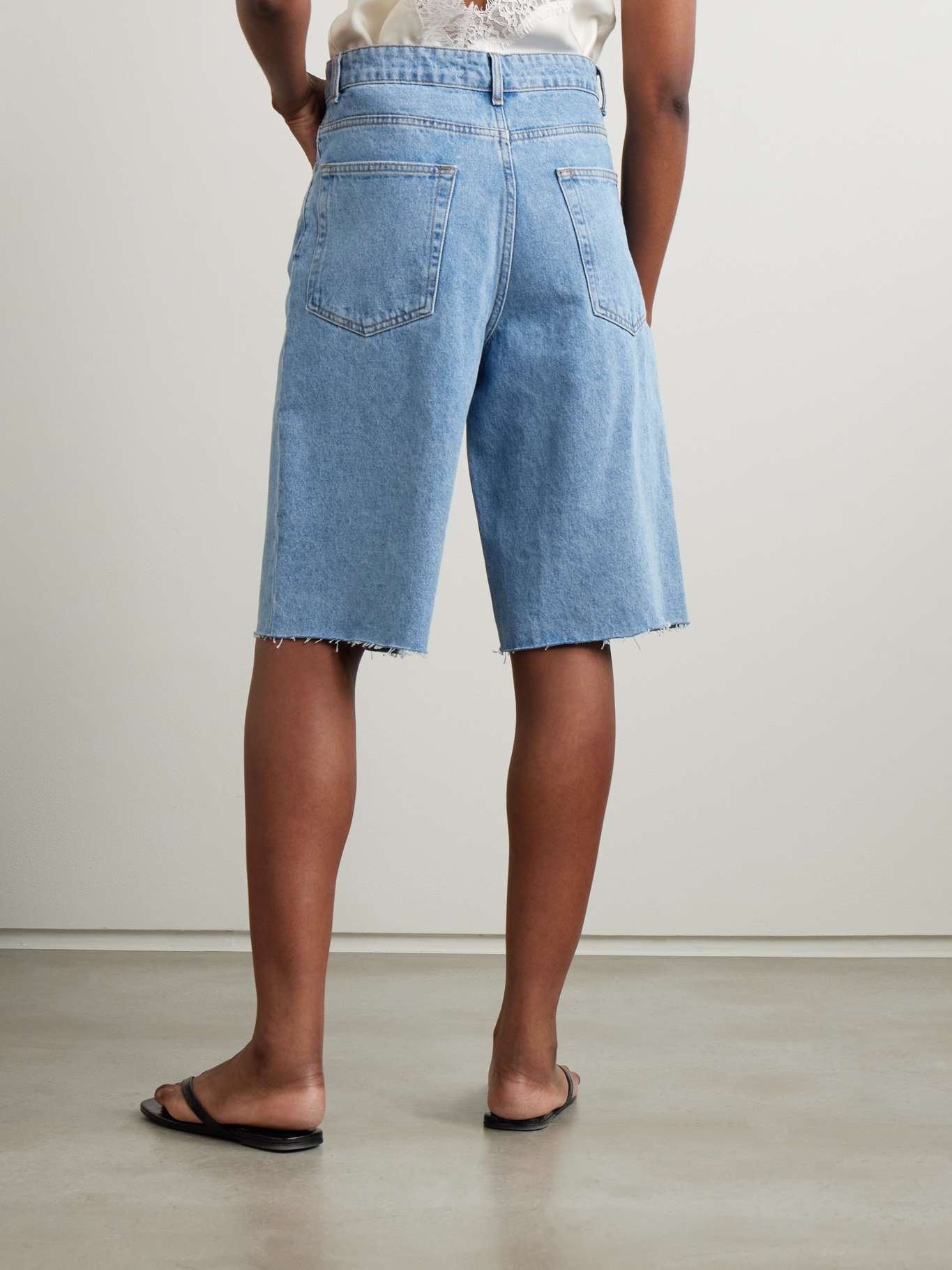 Frayed denim shorts Dark denim - 4