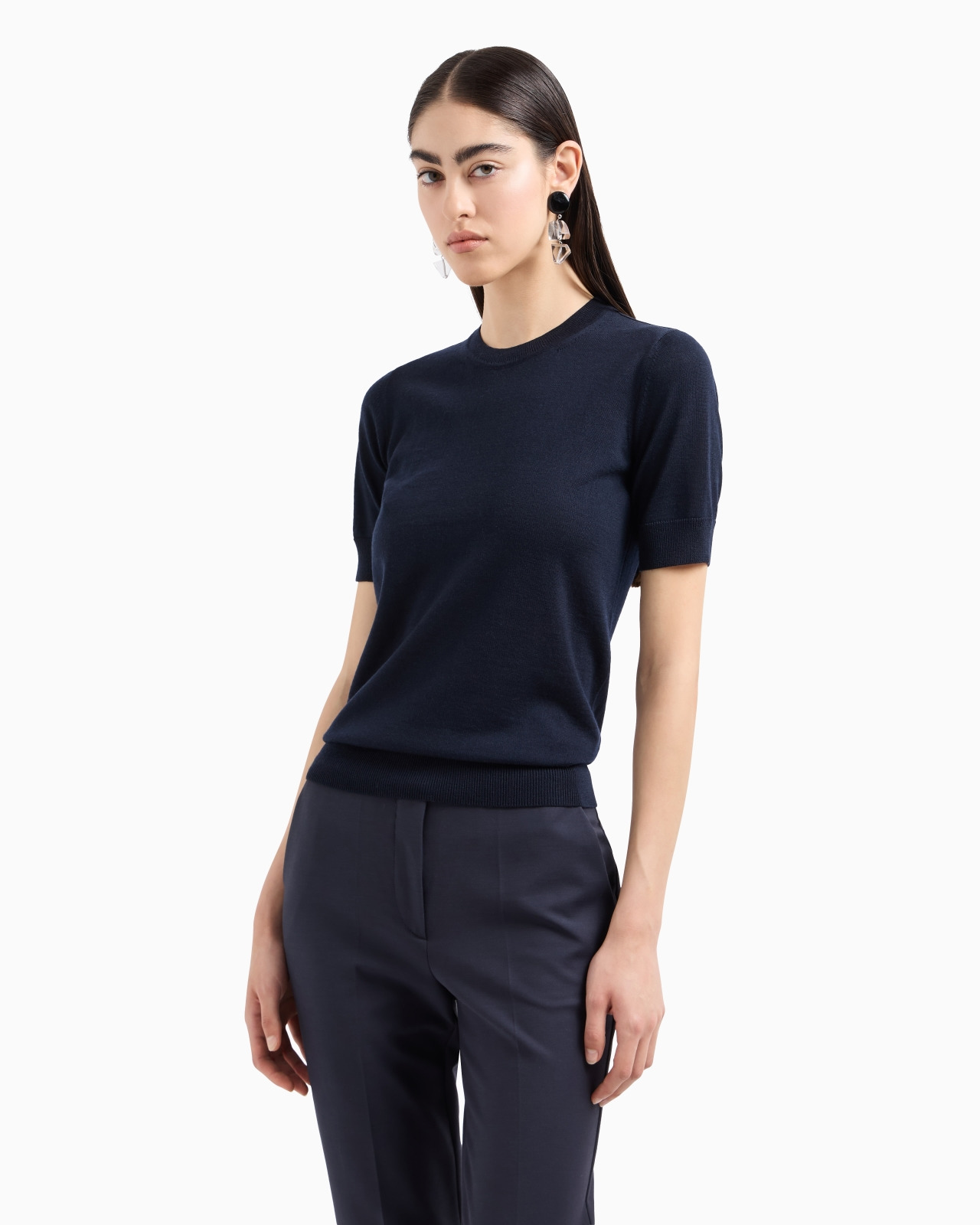Short-sleeved jumper in plain-knit pure virgin wool - 2
