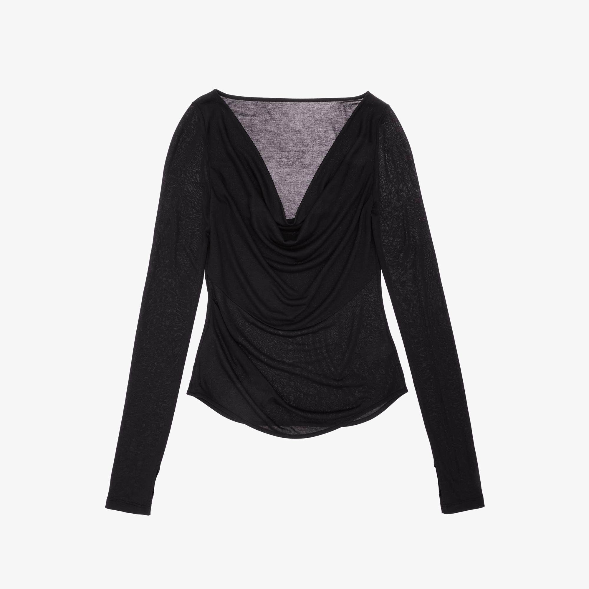 RIBBED COWL NECK TOP - 1
