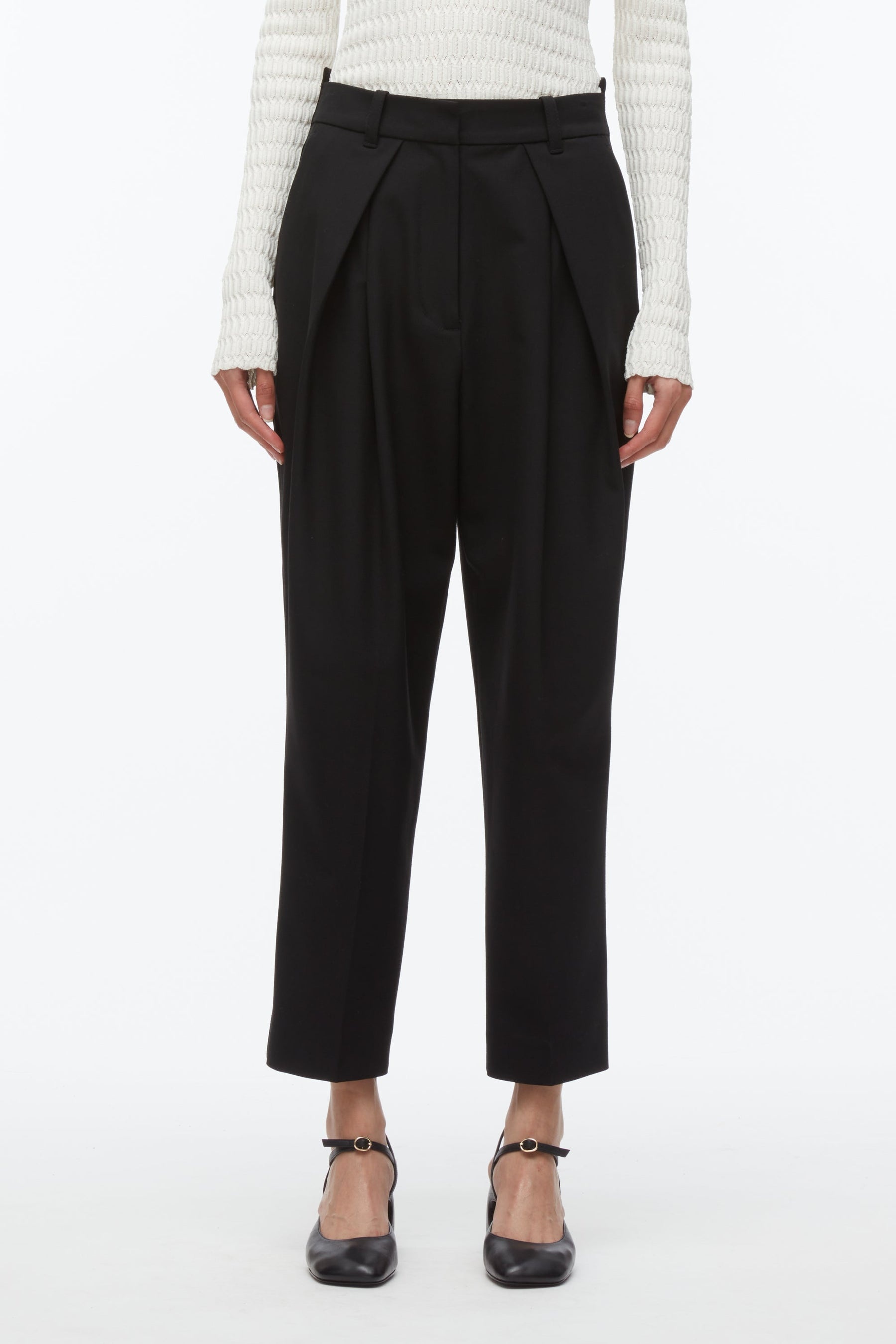 Cropped Pleated Tuxedo Trousers - 1