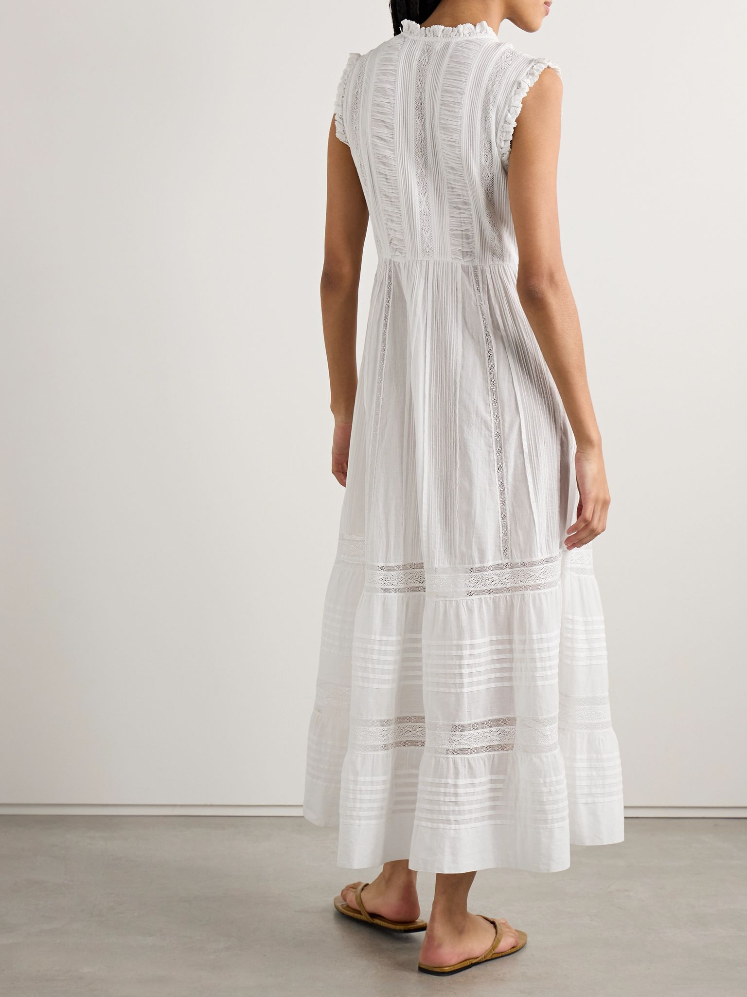 Helaine crocheted and pintucked cotton-voile midi dress White - 3