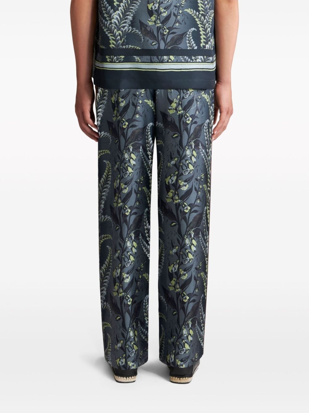 Foliage-print silk trousers - 4