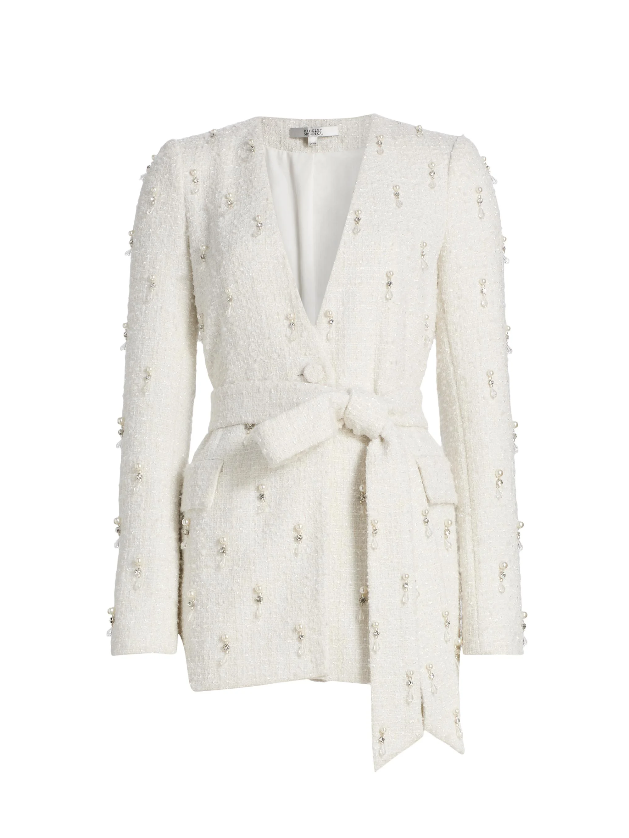 Women's Embellished Bouclé Evening Jacket - Ivory - 1
