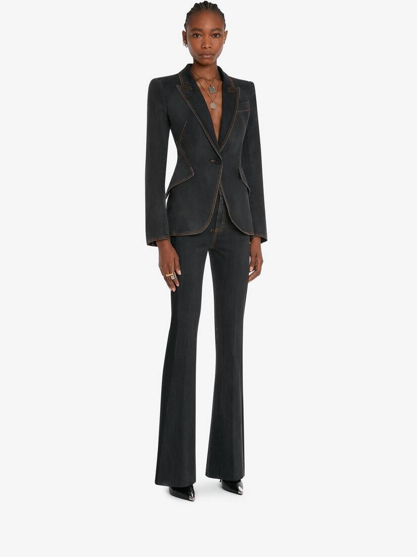 Stretch Bootcut Denim Trousers in Stone Washed Black - 3