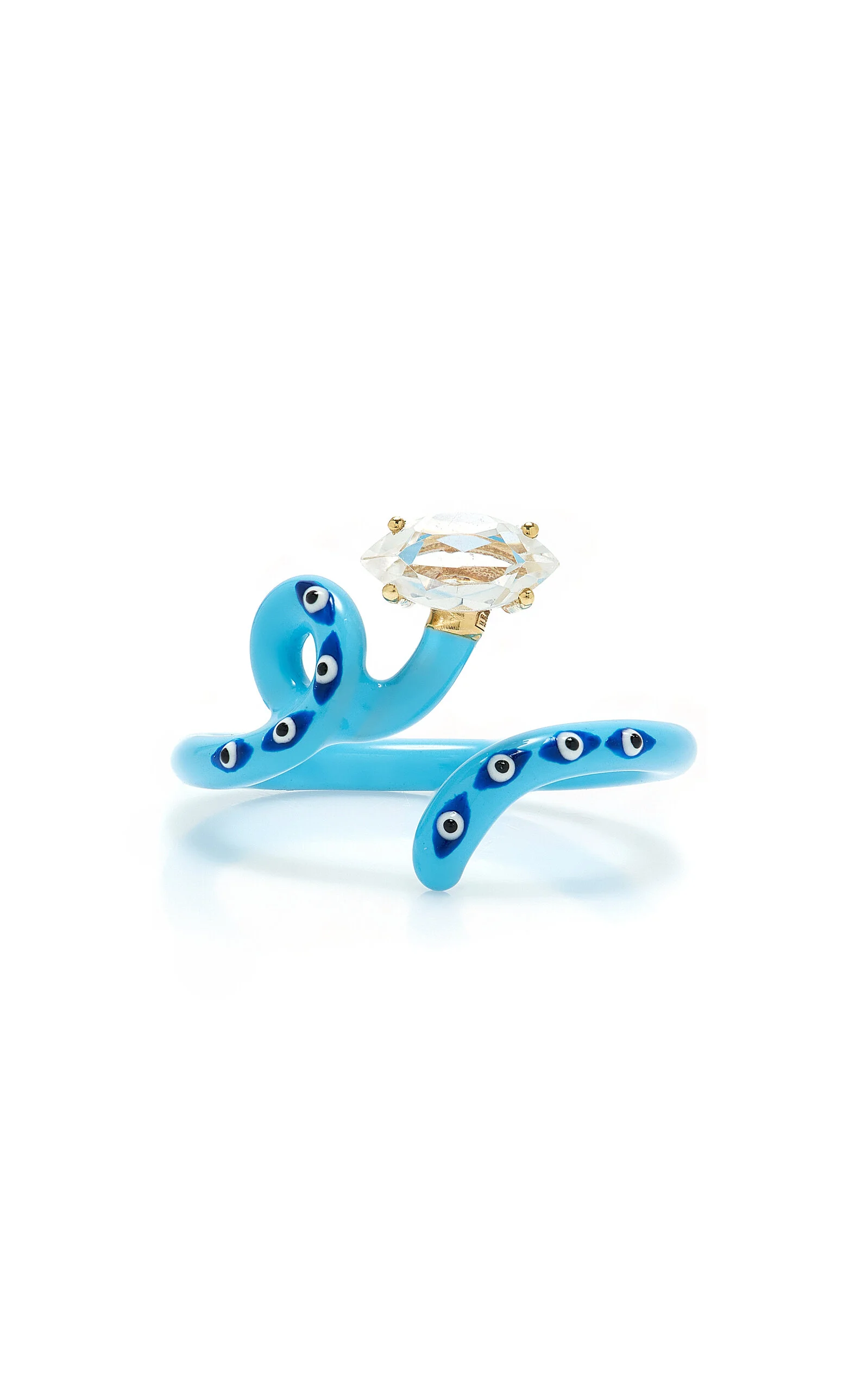 Evil Eye 9K Gold Crystal and Enamel Ring - 1