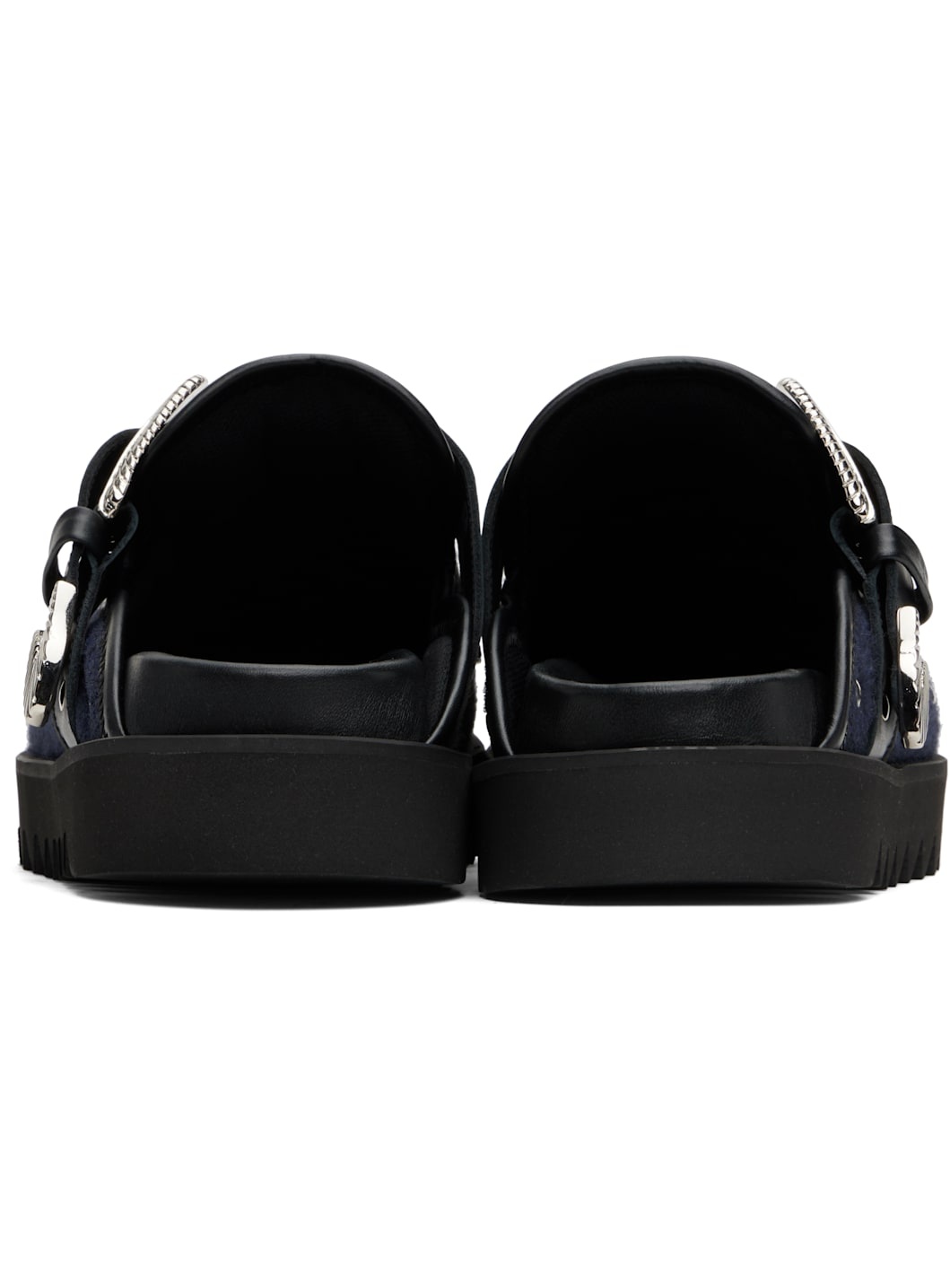 SSENSE Exclusive Black & Navy Eyelet Metal Sabot Loafers - 2