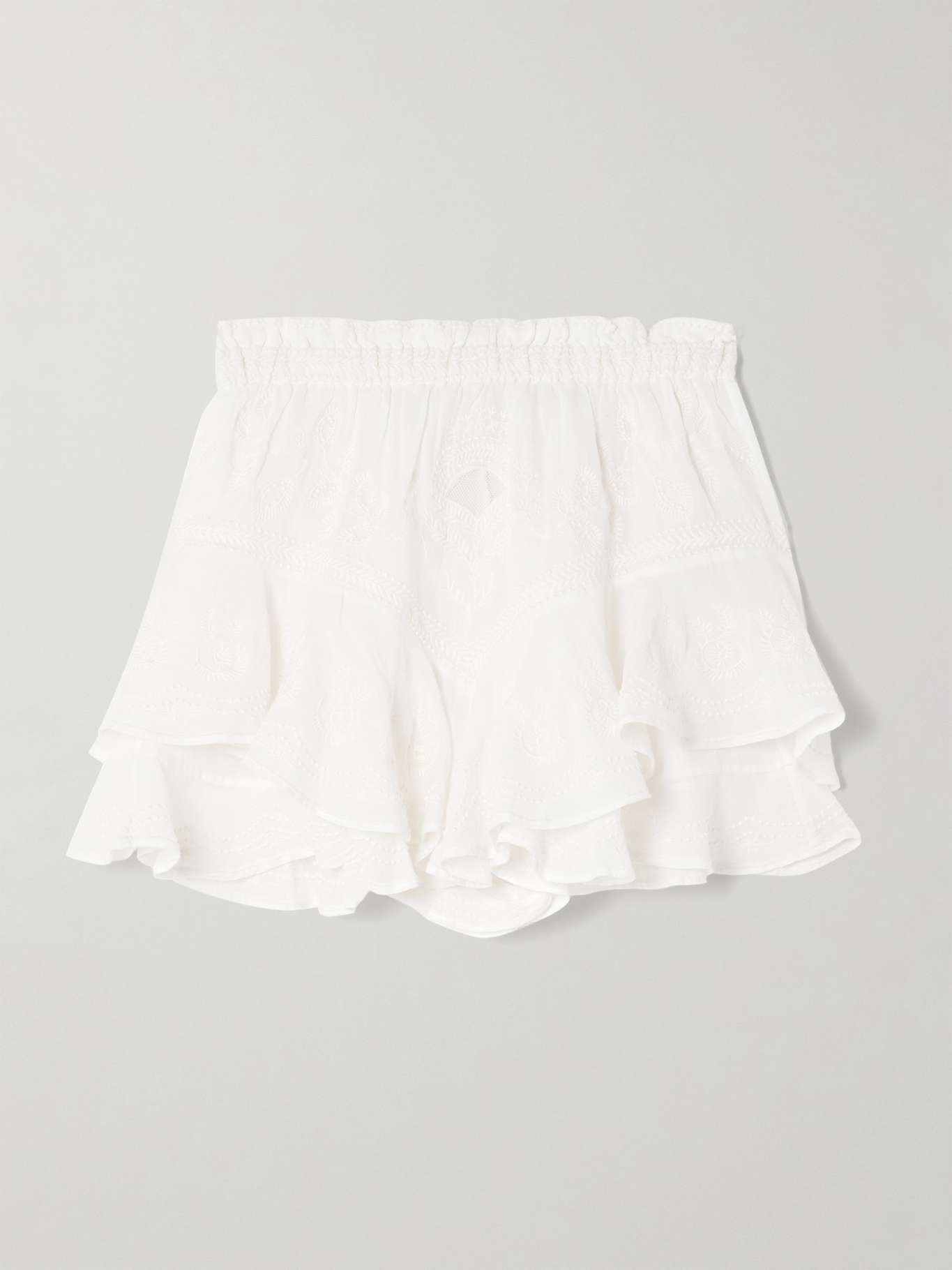 Elsa ruffled embroidered ramie shorts - 1