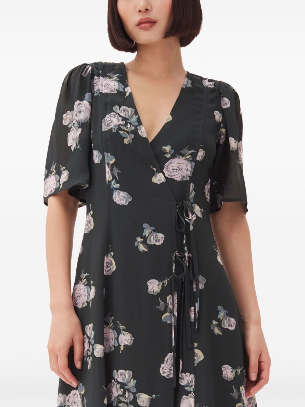 floral-print crepe wrap midi dress - 5