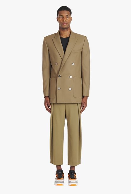 Taupe twill blazer with double-breasted silver-tone buttoned fastening - 4