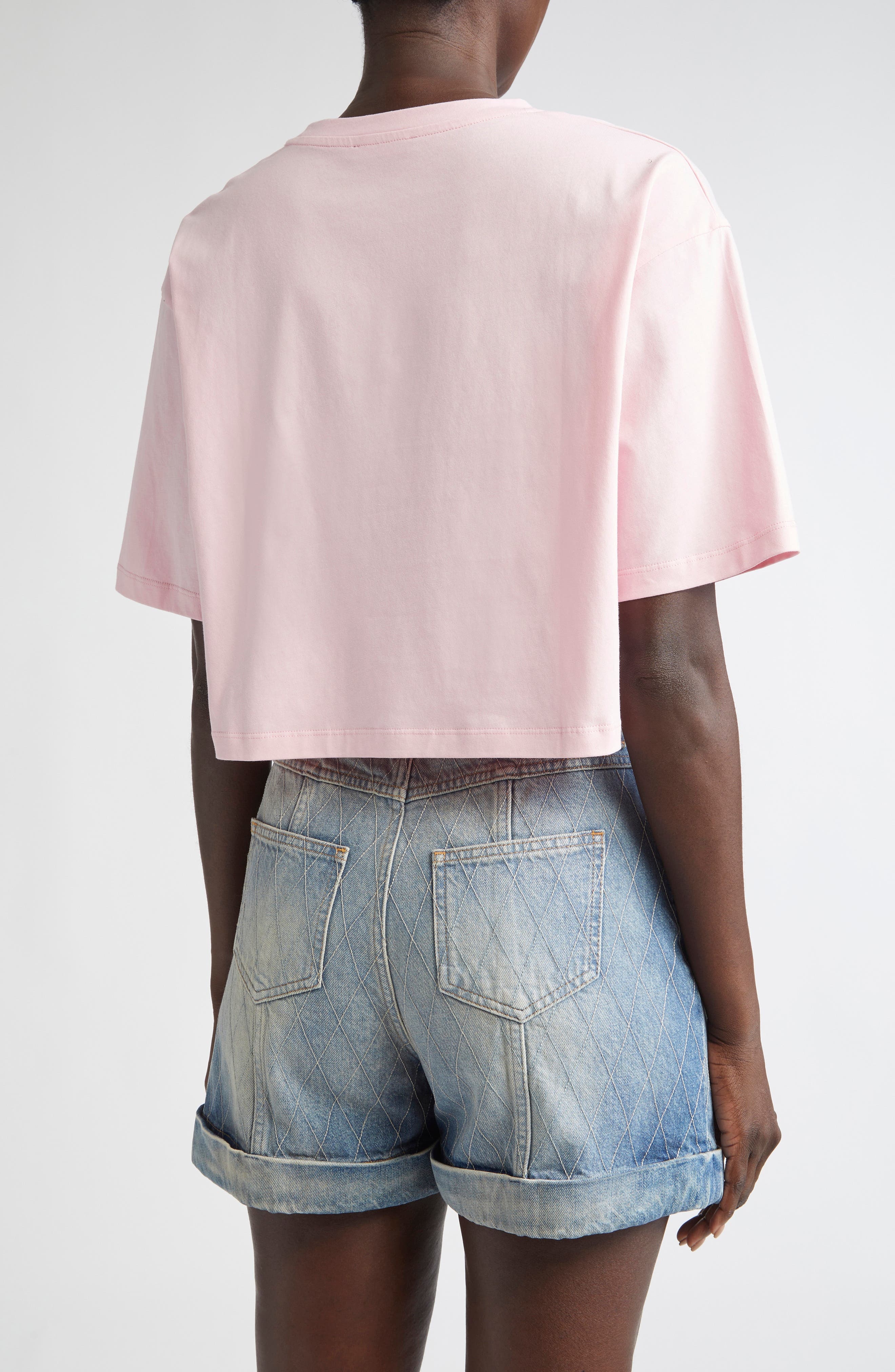 Balmain Logo Crop Cotton Graphic T-Shirt in Ohv Red/White at Nordstrom - 2
