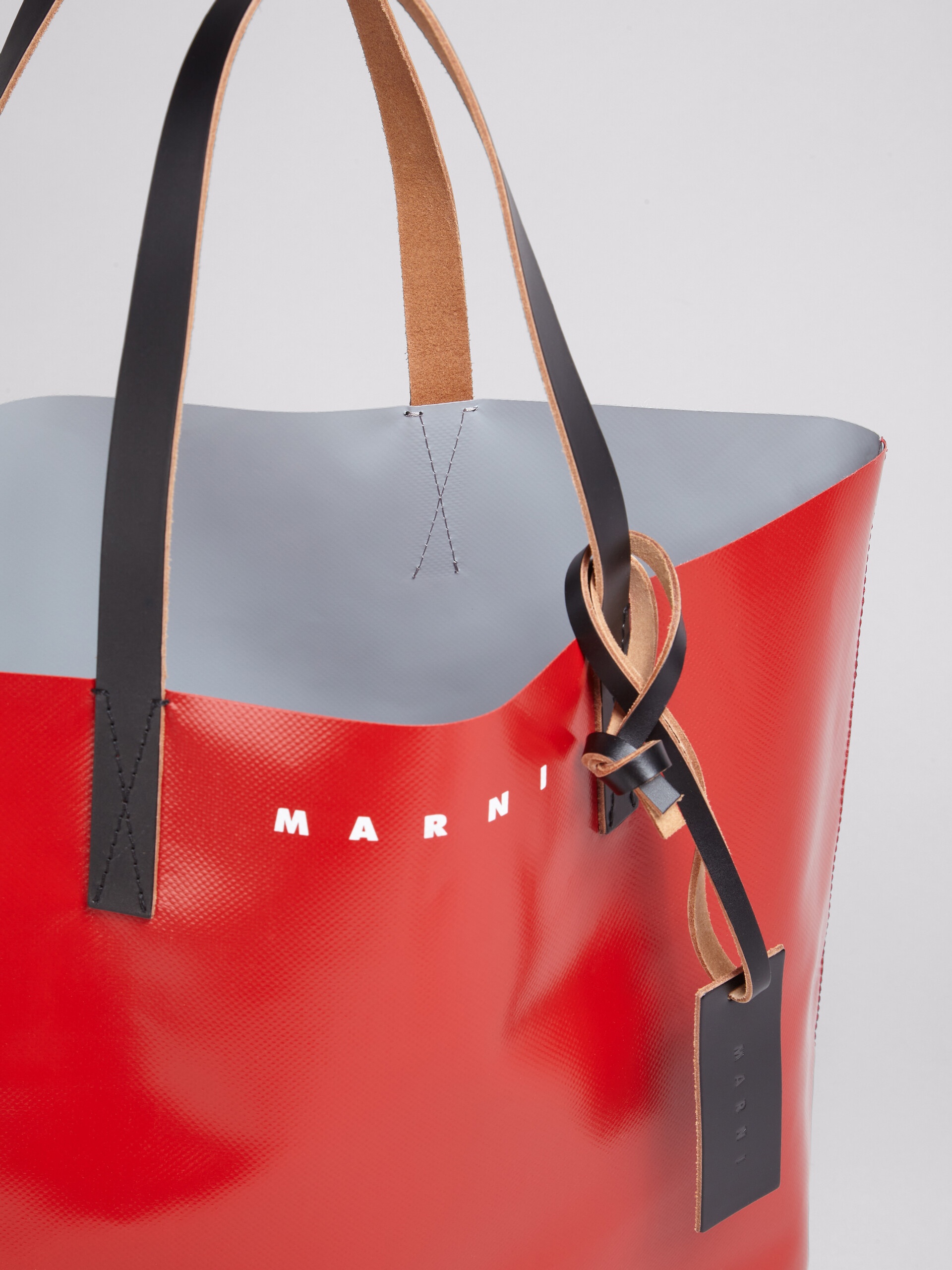 RED AND GREY PVC SHOPPING BAG WITH CALF LEATHER HANDLES - 3