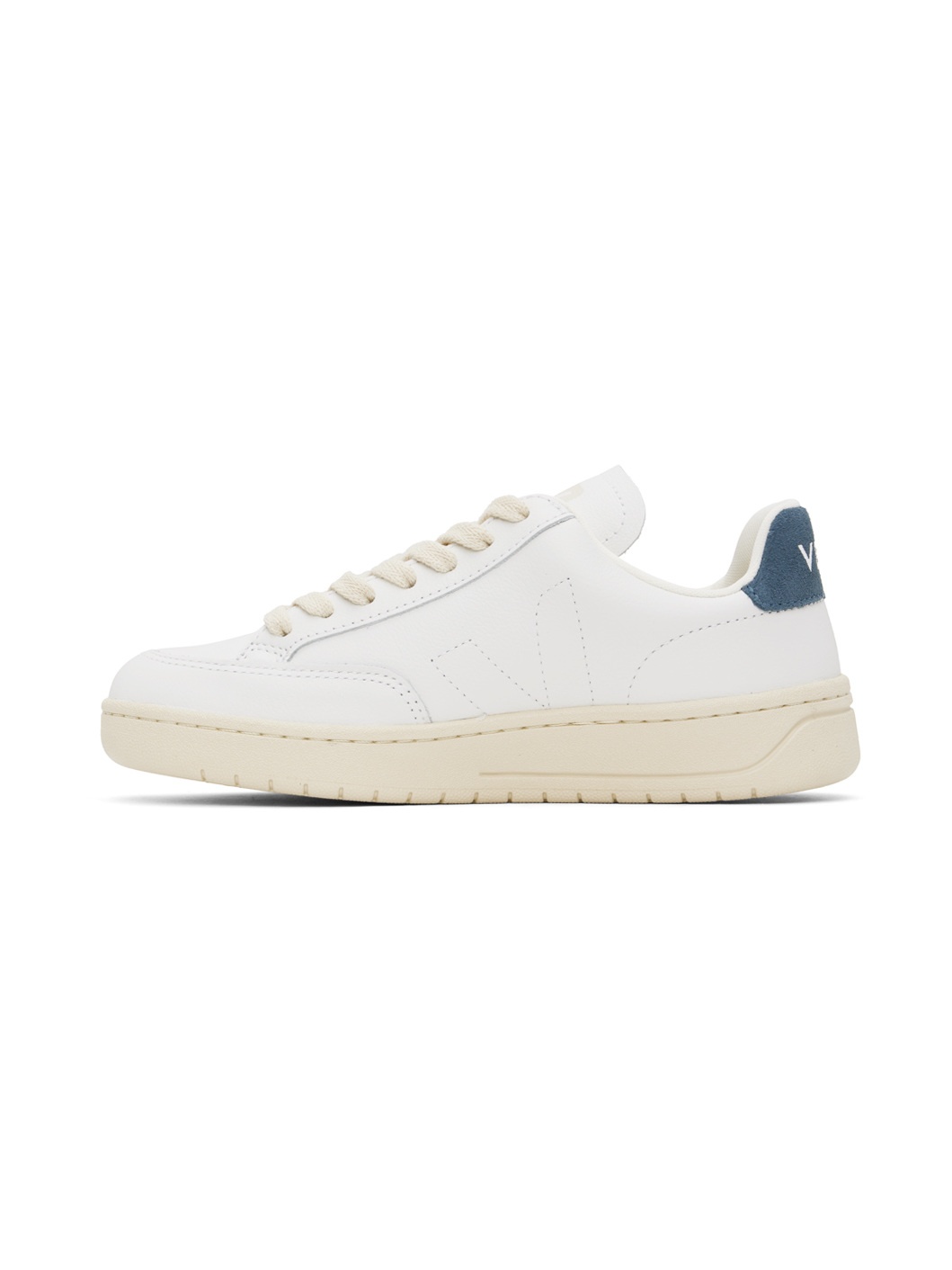 White & Navy V-12 Stitch Leather Sneakers - 3