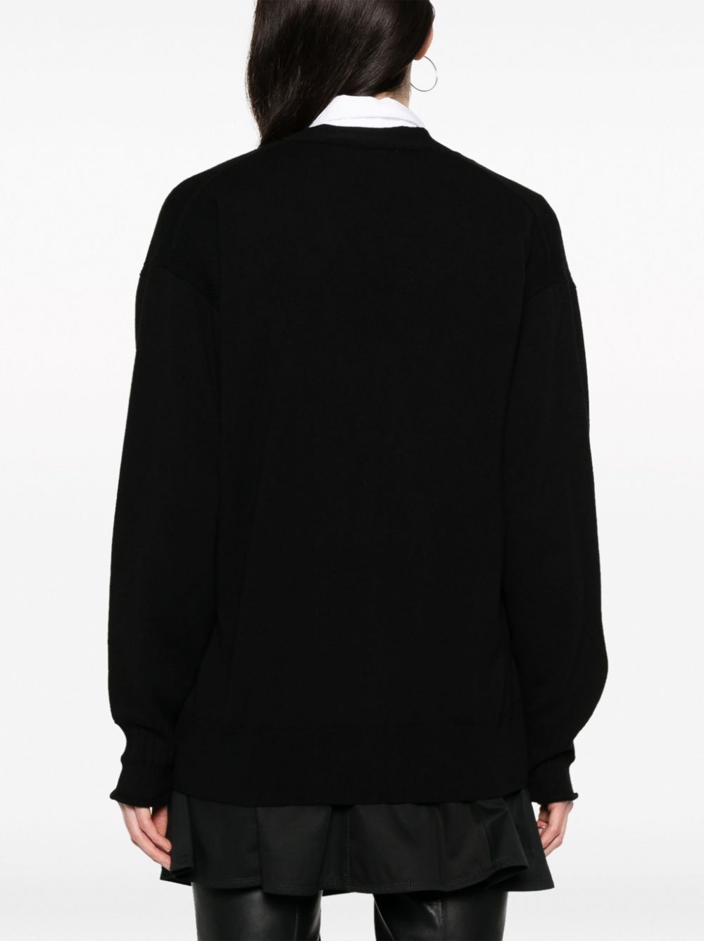 logo-embroidered virgin wool cardigan - 4