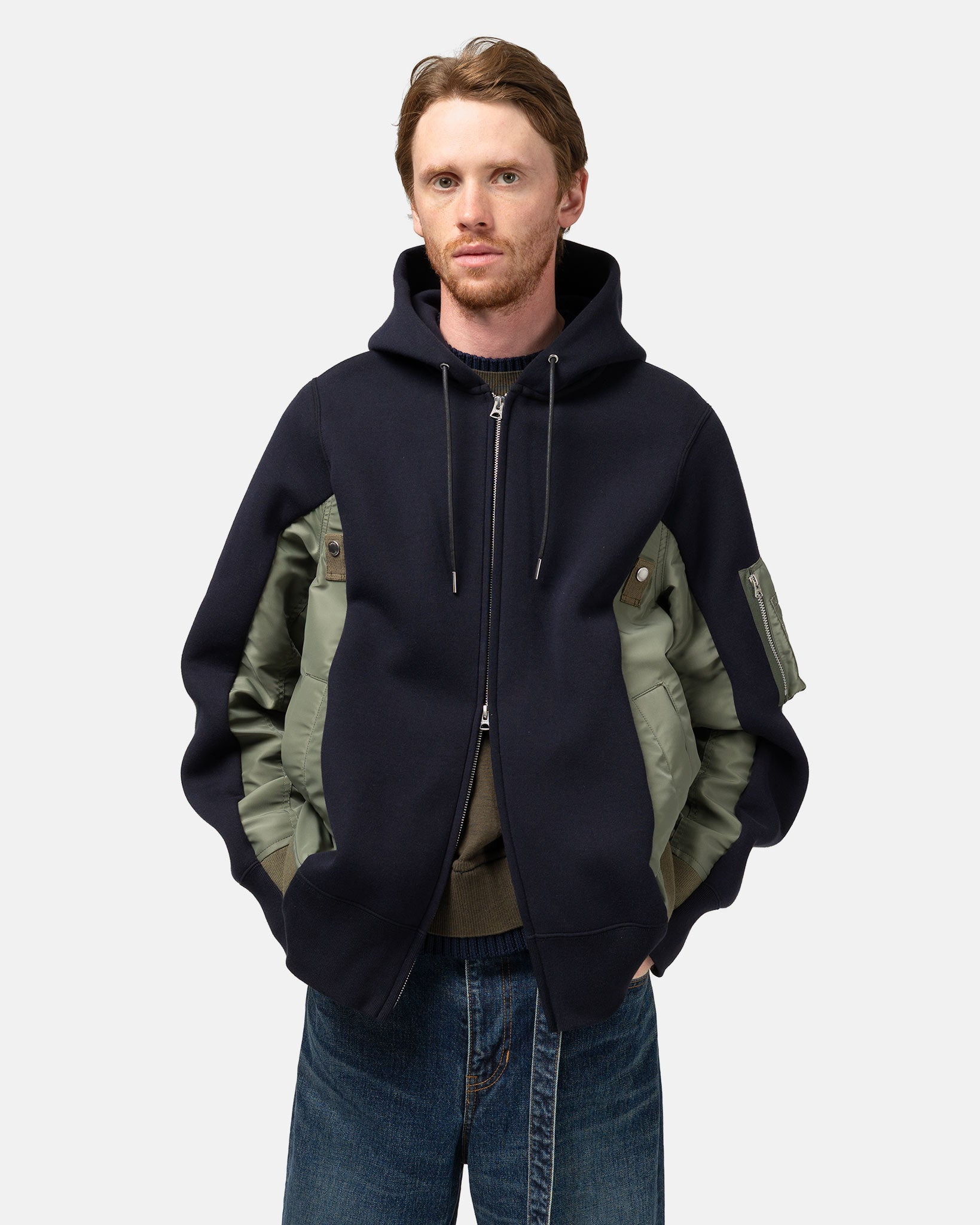 Sponge Sweat x Nylon Twill Hoodie Navy x Khaki - 4