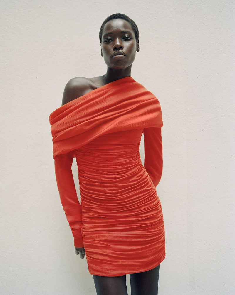 SAINT LAURENT ruched one-shoulder dress in silk muslin outlook