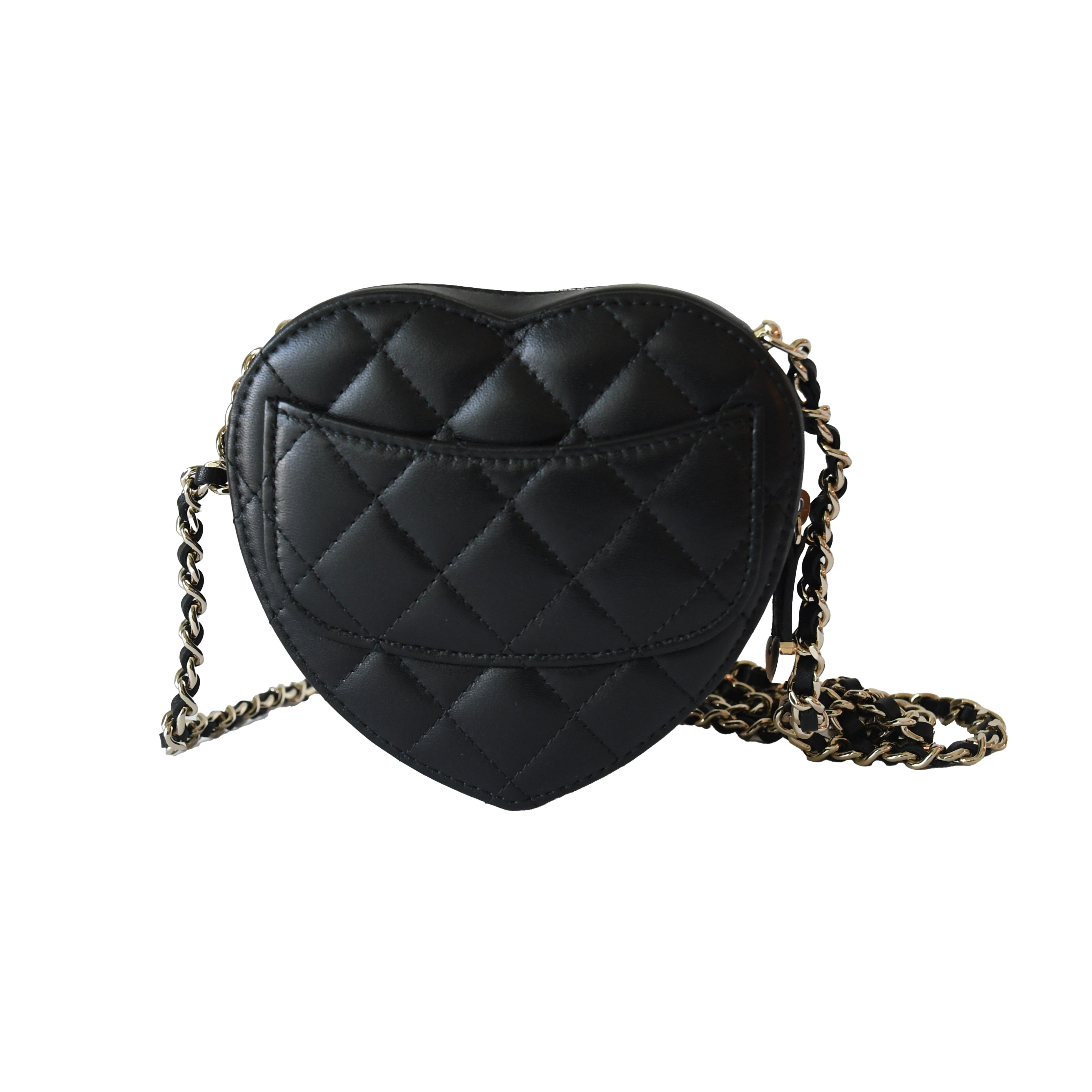 Chanel CC Lambskin Quilted In Love Heart Bag Gold Hardware Black - 2