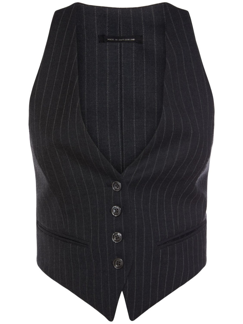 Pinstriped wool racerback waistcoat - 1