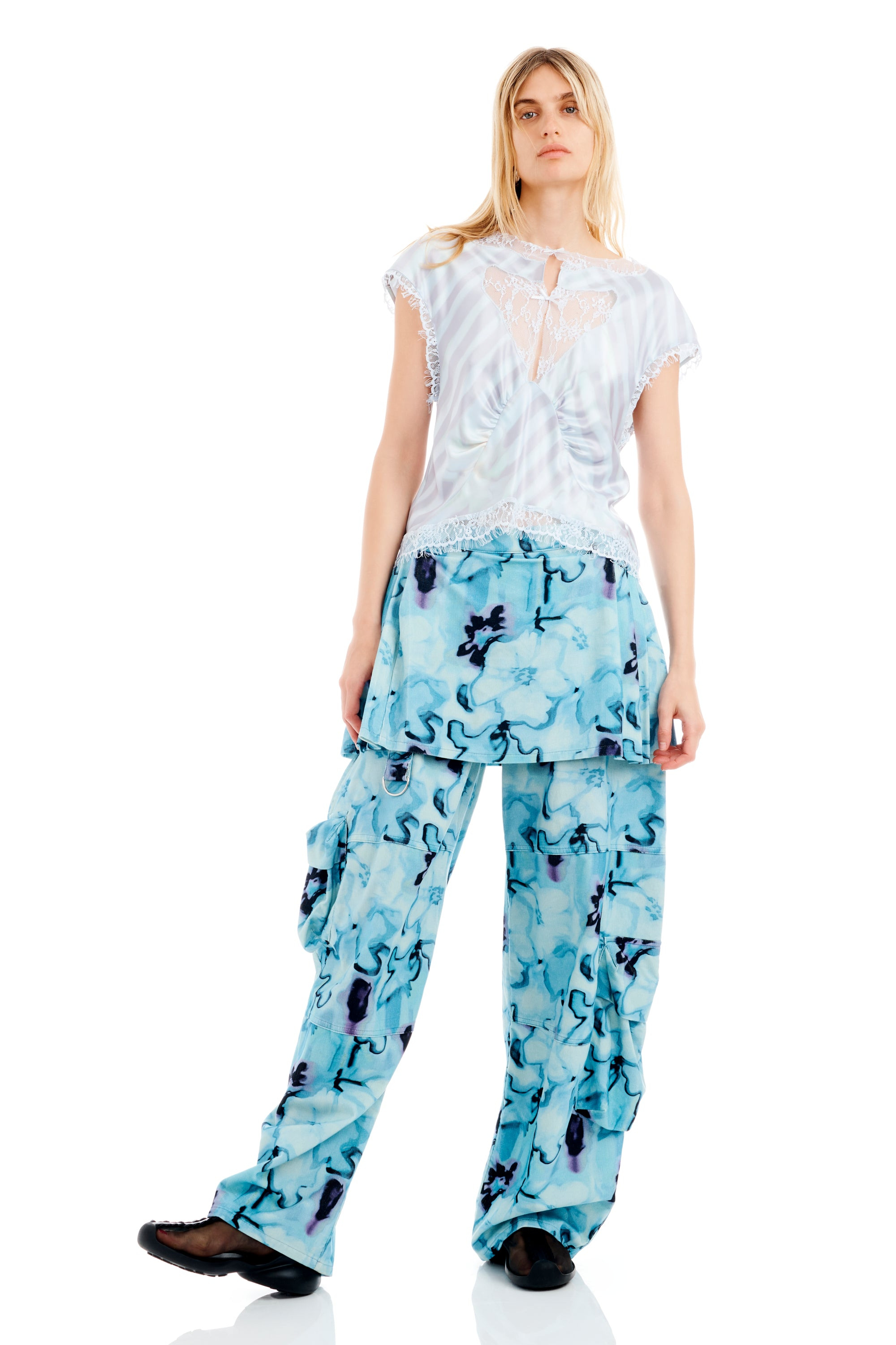 WASHED WAVY NAVY FLOWER STRIPE WATERLILY TOP - 10