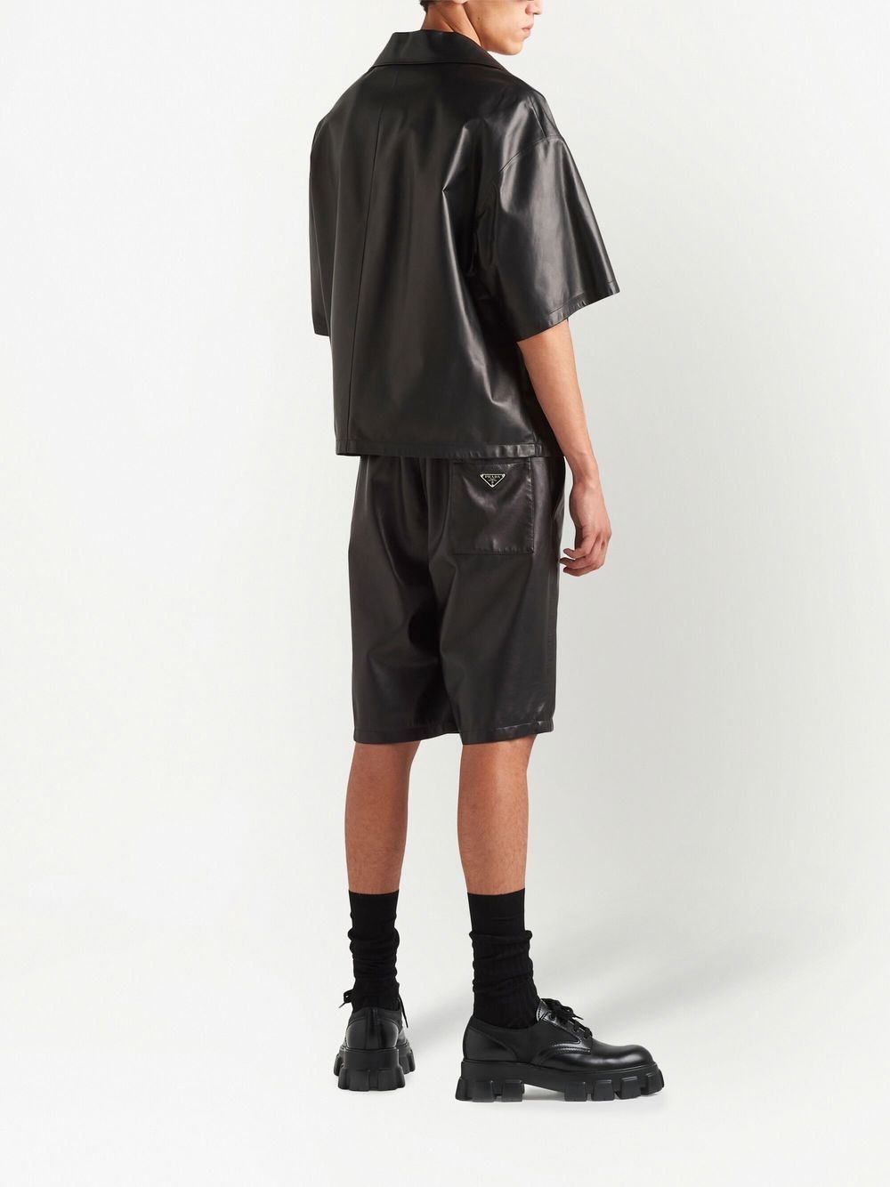 logo-plaque nappa-leather shirt - 3