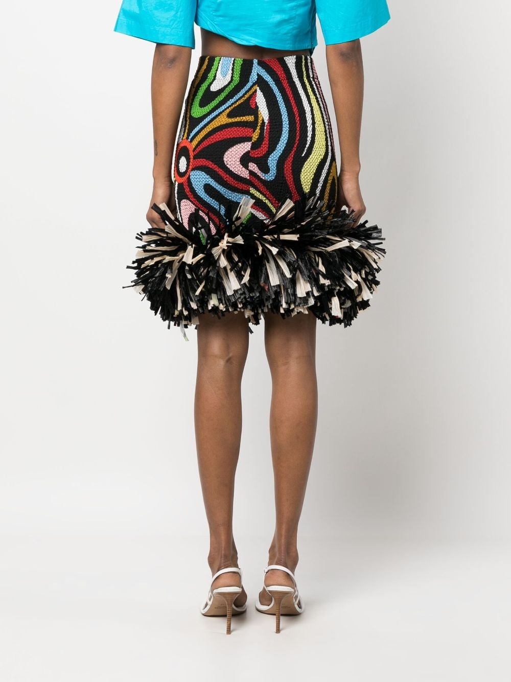 Marmo-print fringed-edge skirt - 4