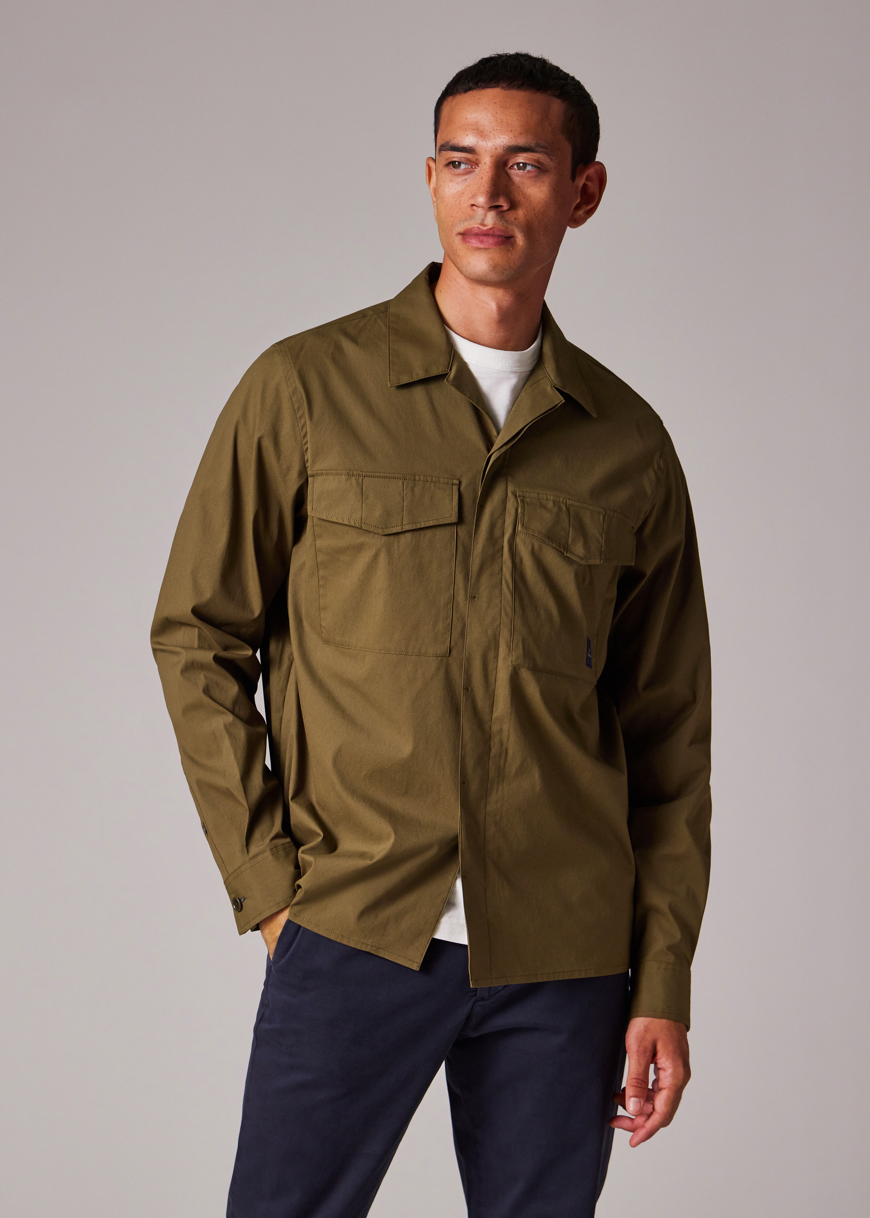 Khaki Cotton-Nylon Double Pocket Overshirt - 6