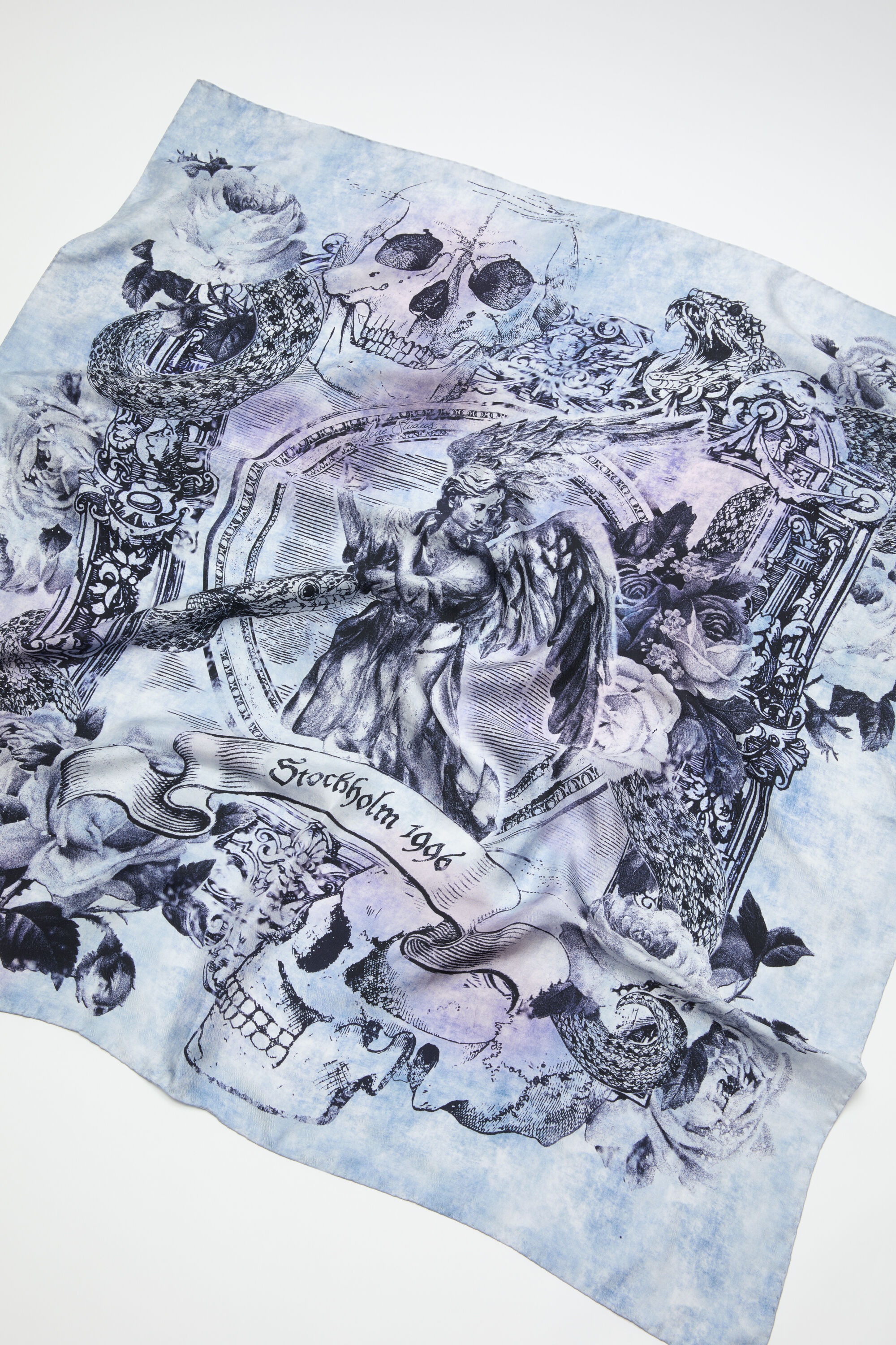 Printed silk scarf - Denim blue - 4