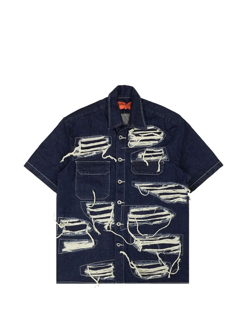 distressed short-sleeve denim shirt 1