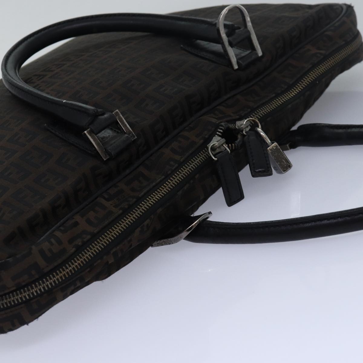 FENDI Zucchino Canvas Hand Bag Brown Black - 6