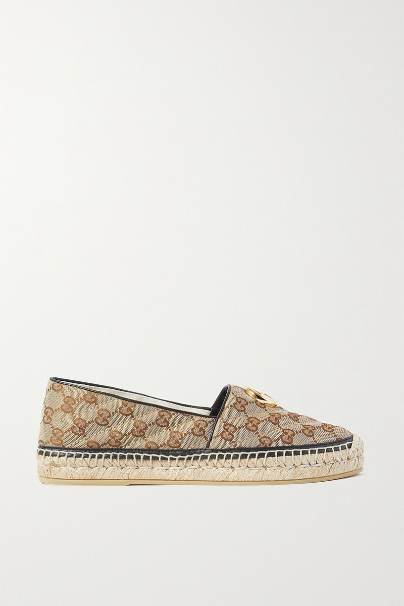 Pilar leather-trimmed embellished logo-detailed canvas espadrilles 1