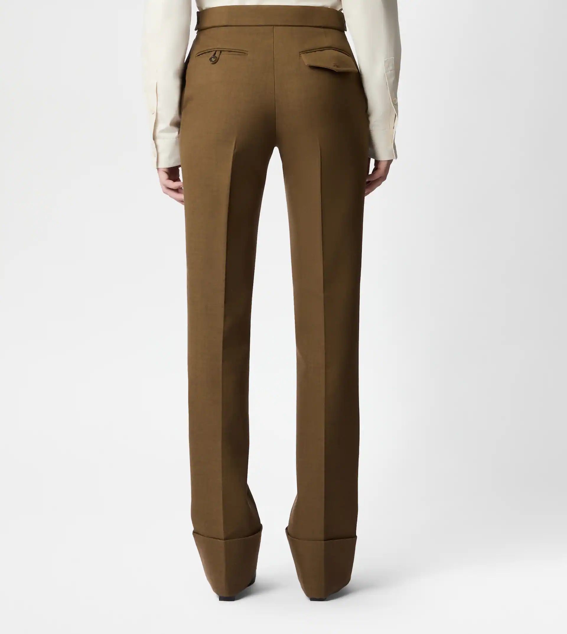 PANTS IN WOOL WITH TURN-UPS - BROWN - 5