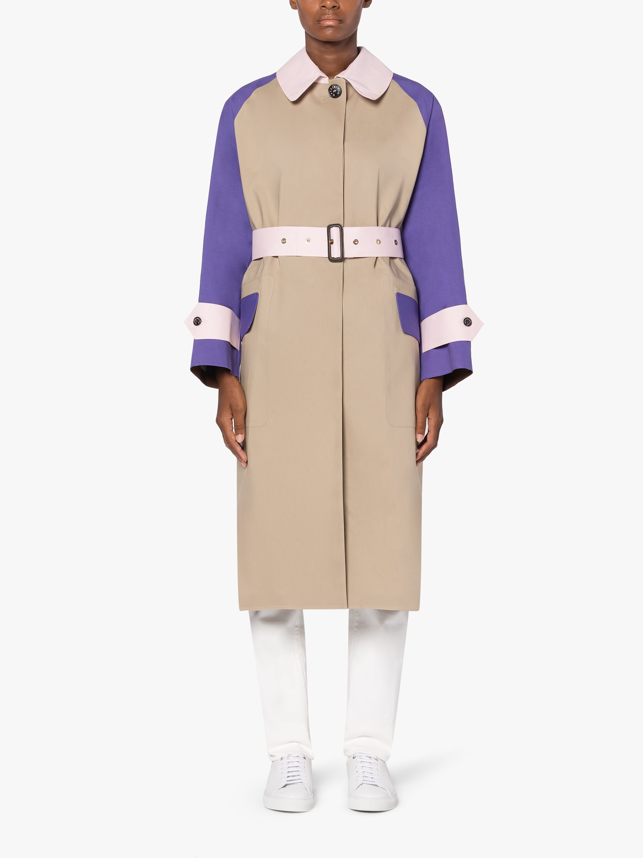 KNIGHTSWOOD FAWN BONDED COTTON COLOURBLOCK TRENCH COAT - 3