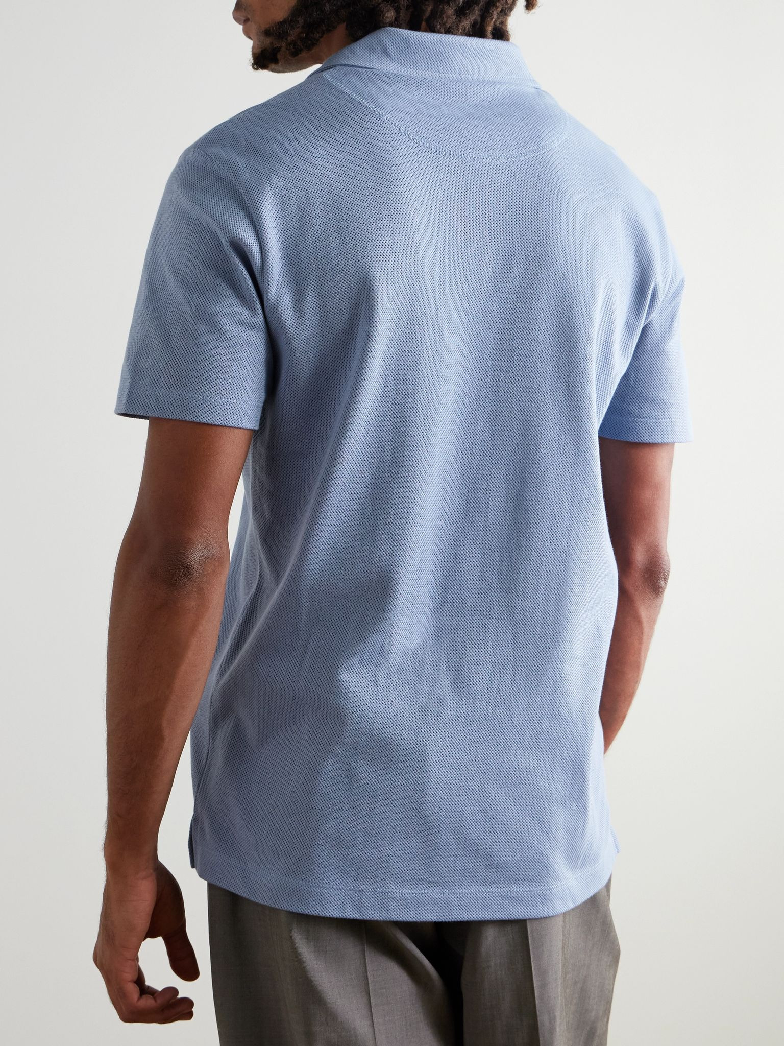 Riviera Cotton-Mesh Polo Shirt Blue - 4