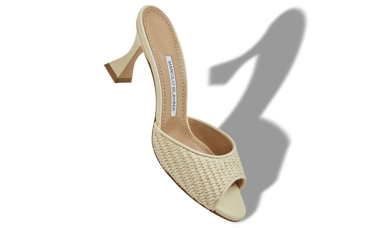 Light Beige Raffia Open Toe Mules - 2